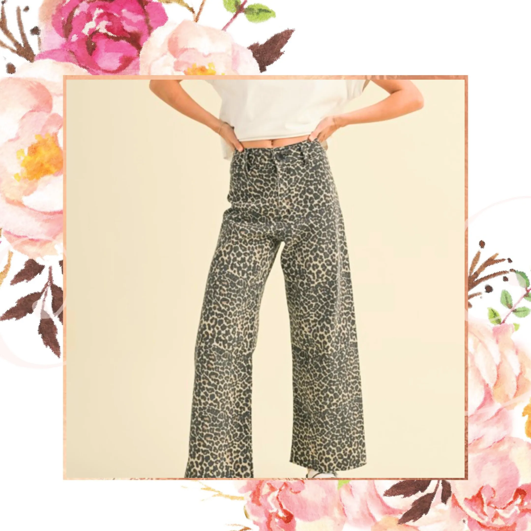 High Waist Leopard Wide Leg Denim
