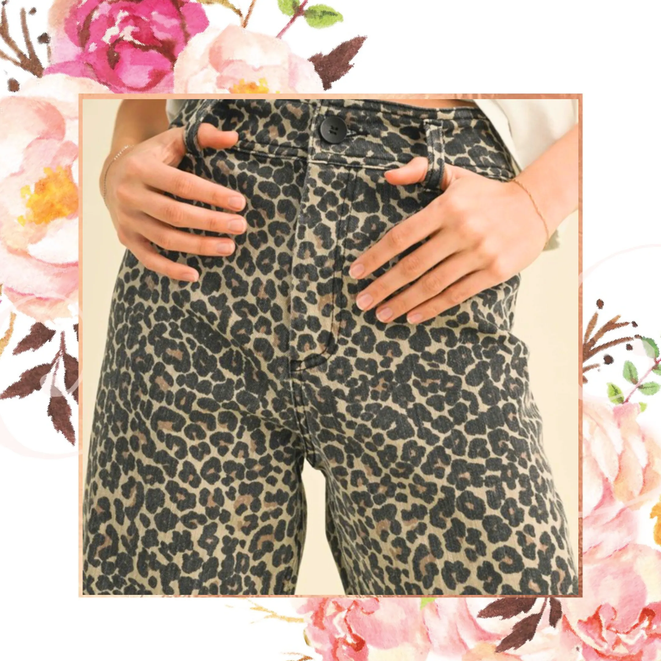 High Waist Leopard Wide Leg Denim