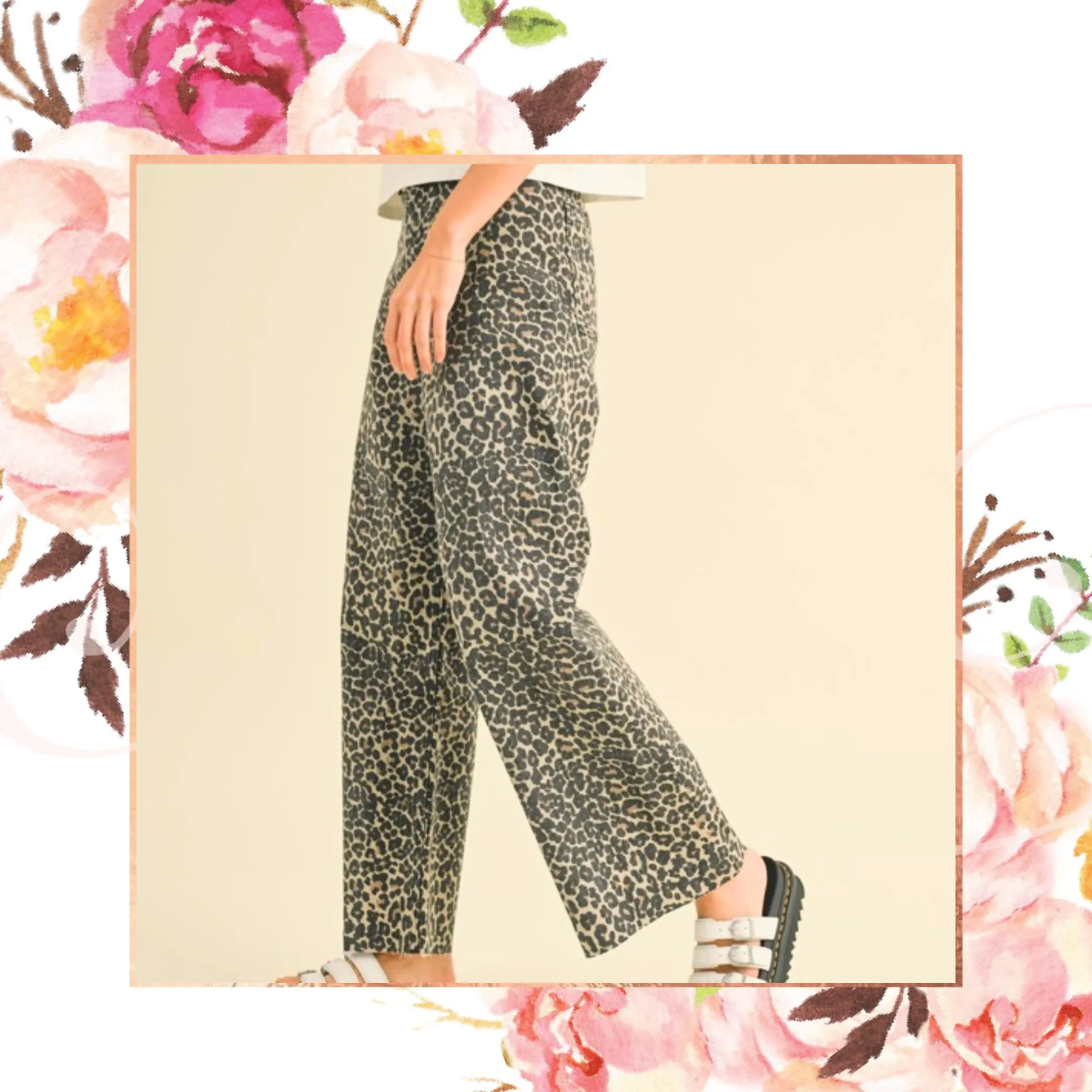 High Waist Leopard Wide Leg Denim