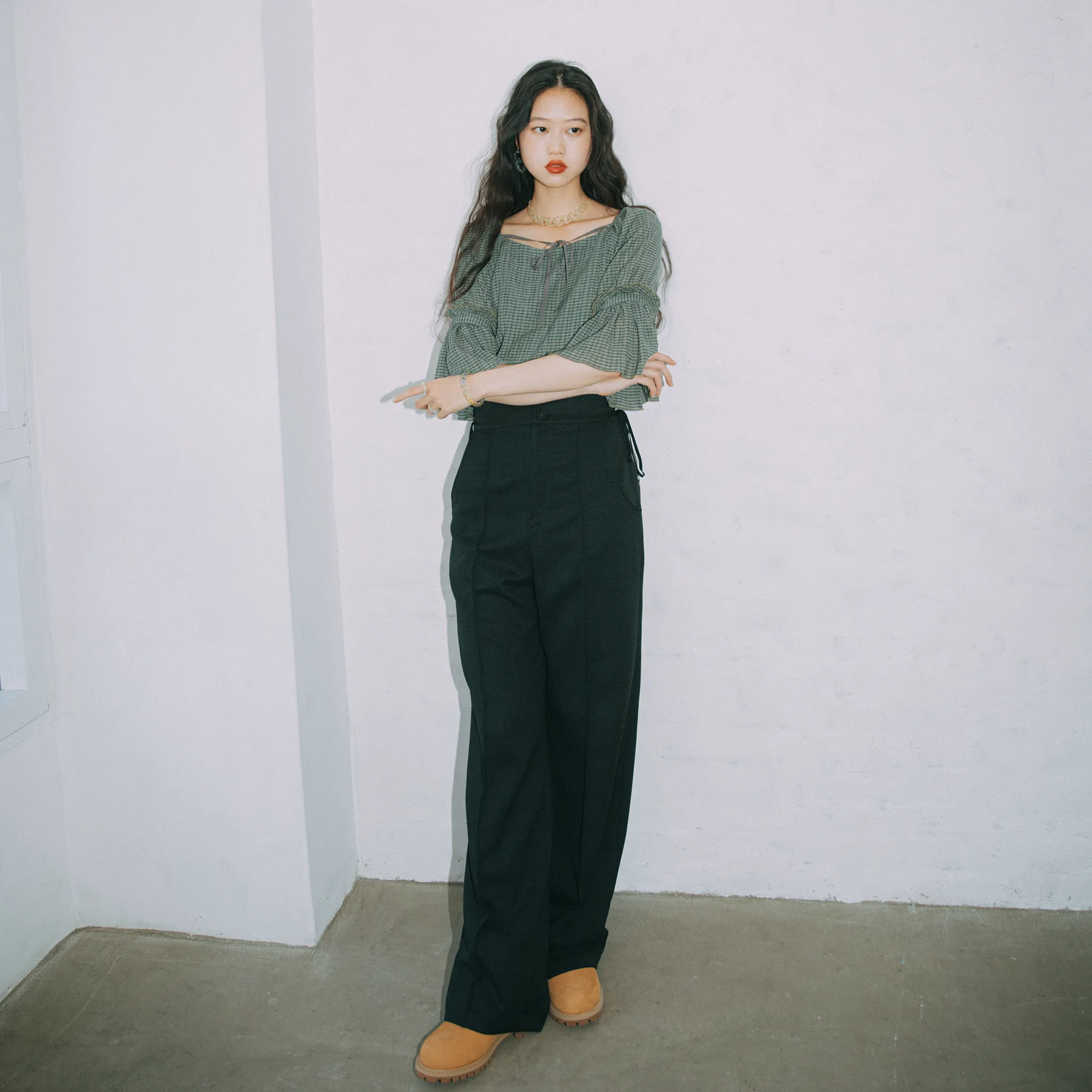 High waist ribbon pants