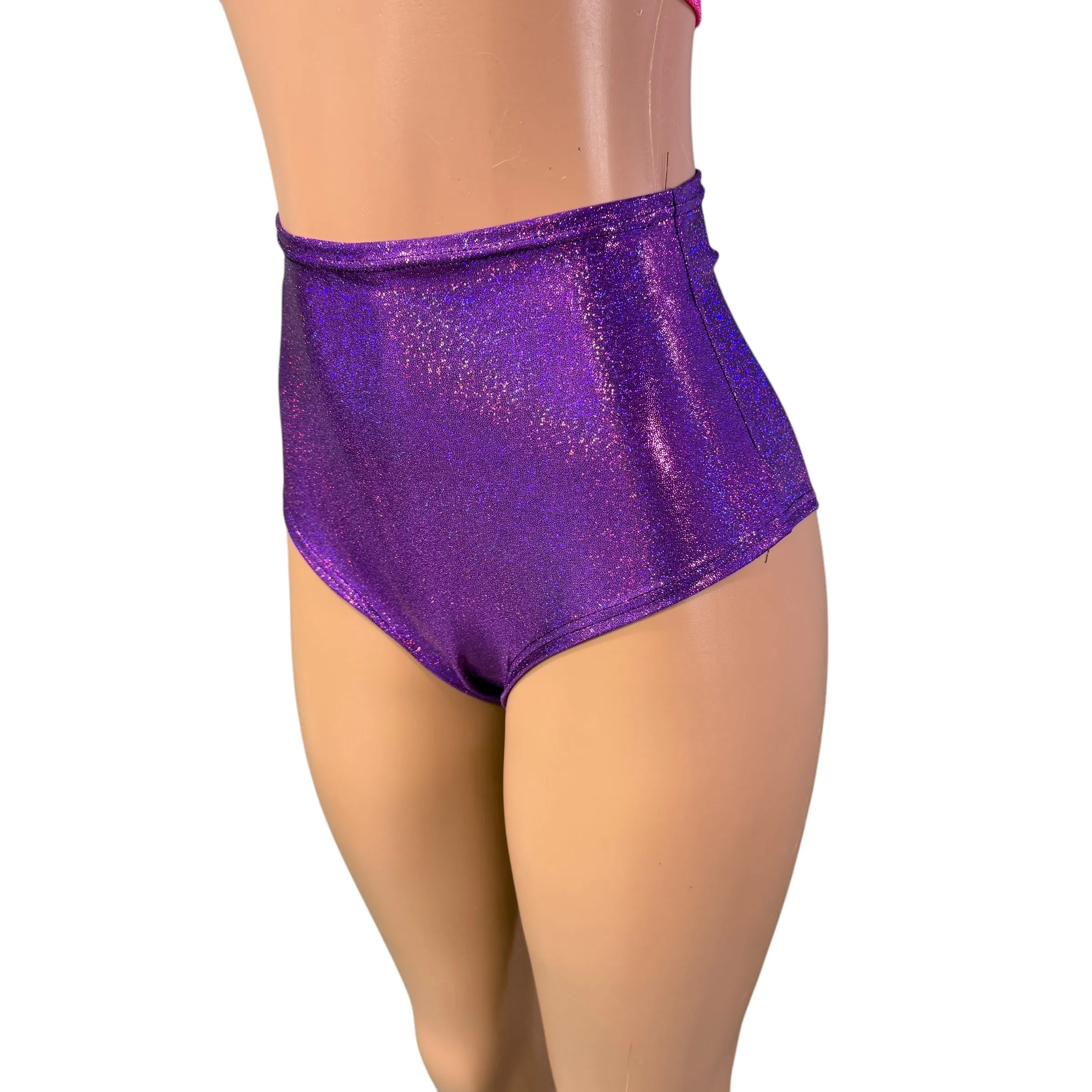 High Waist Scrunch Bikini Hot Pants - Purple Sparkle