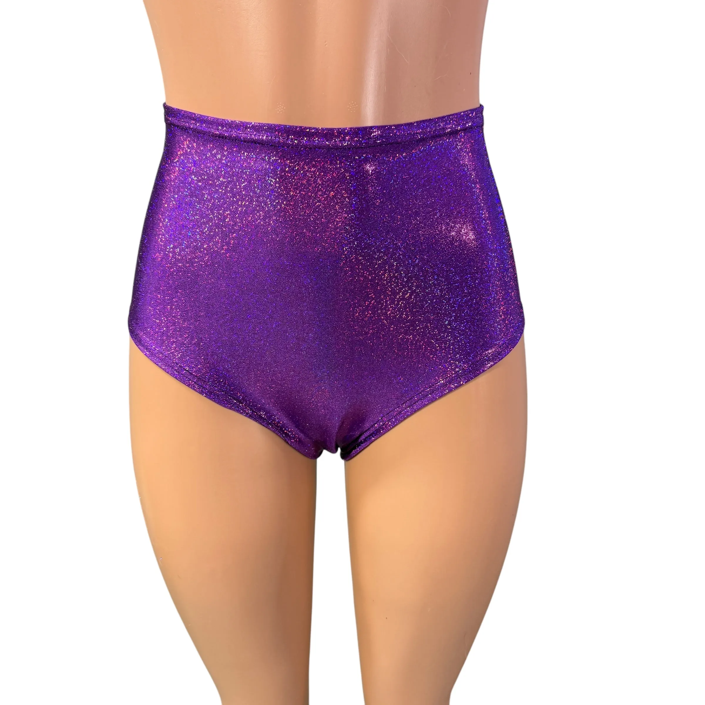 High Waist Scrunch Bikini Hot Pants - Purple Sparkle