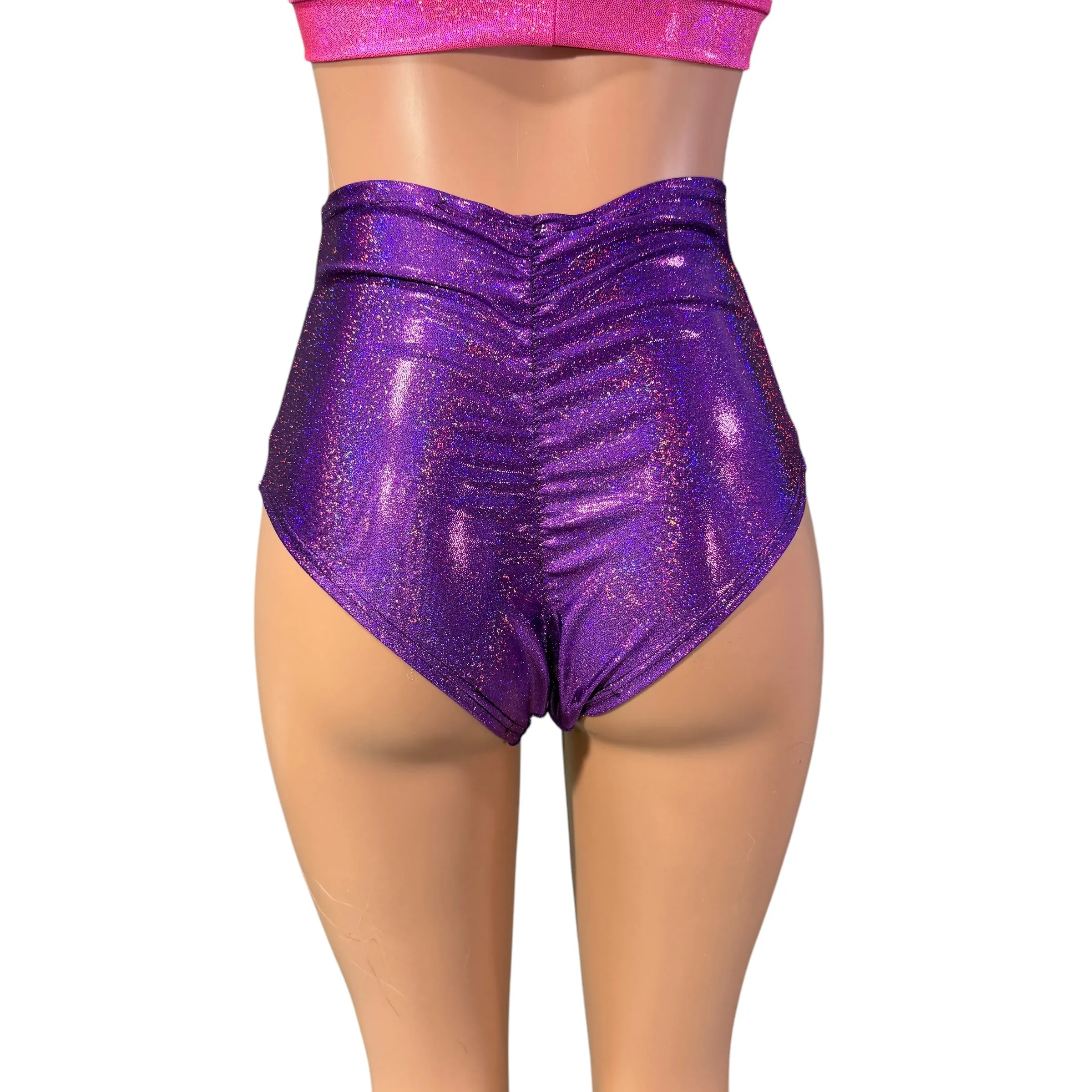 High Waist Scrunch Bikini Hot Pants - Purple Sparkle