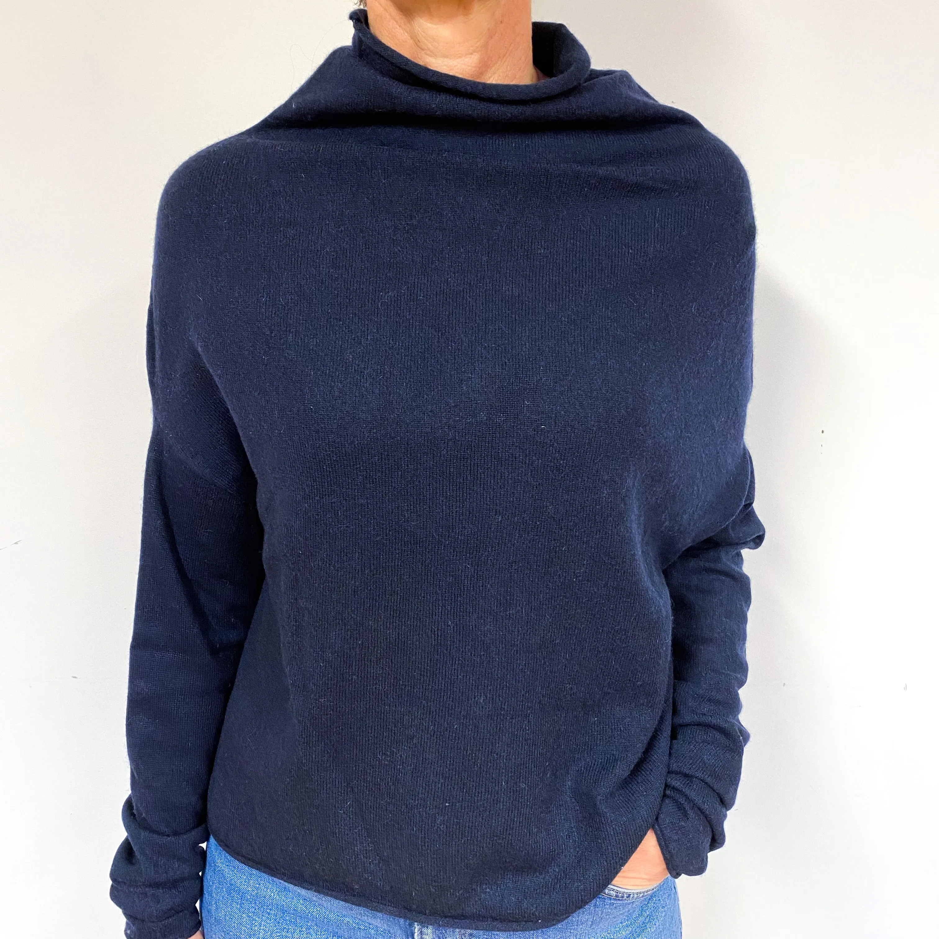 Hunkydory Navy Blue Cashmere Turtle Neck Jumper Medium