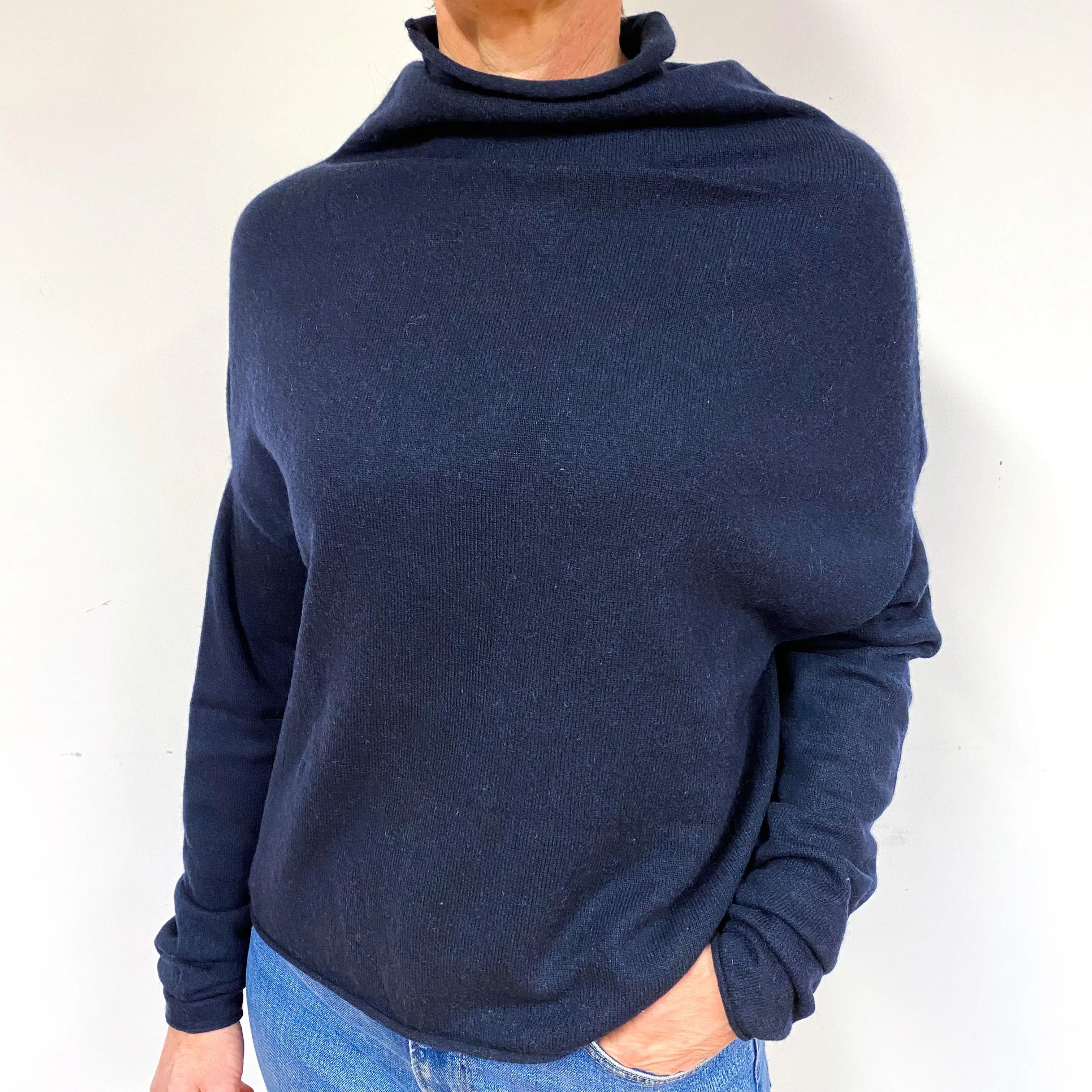 Hunkydory Navy Blue Cashmere Turtle Neck Jumper Medium