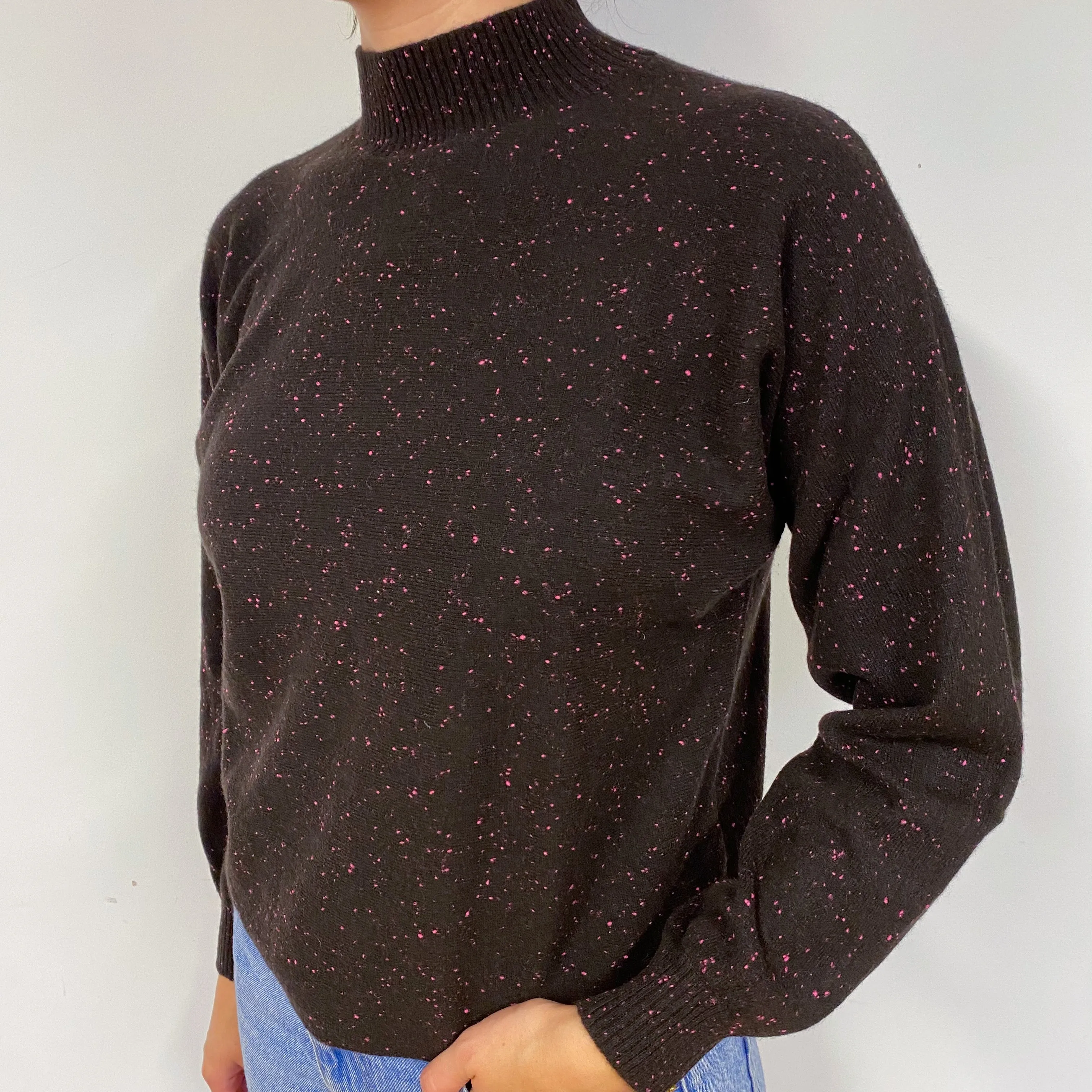 Jigsaw Brown and Pink Cashmere Polo Neck Jumper Small