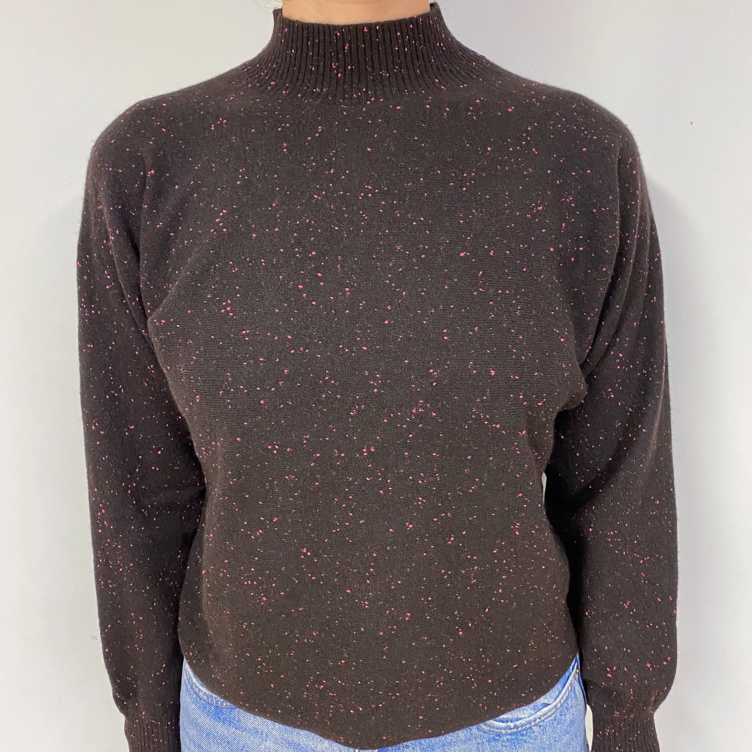 Jigsaw Brown and Pink Cashmere Polo Neck Jumper Small