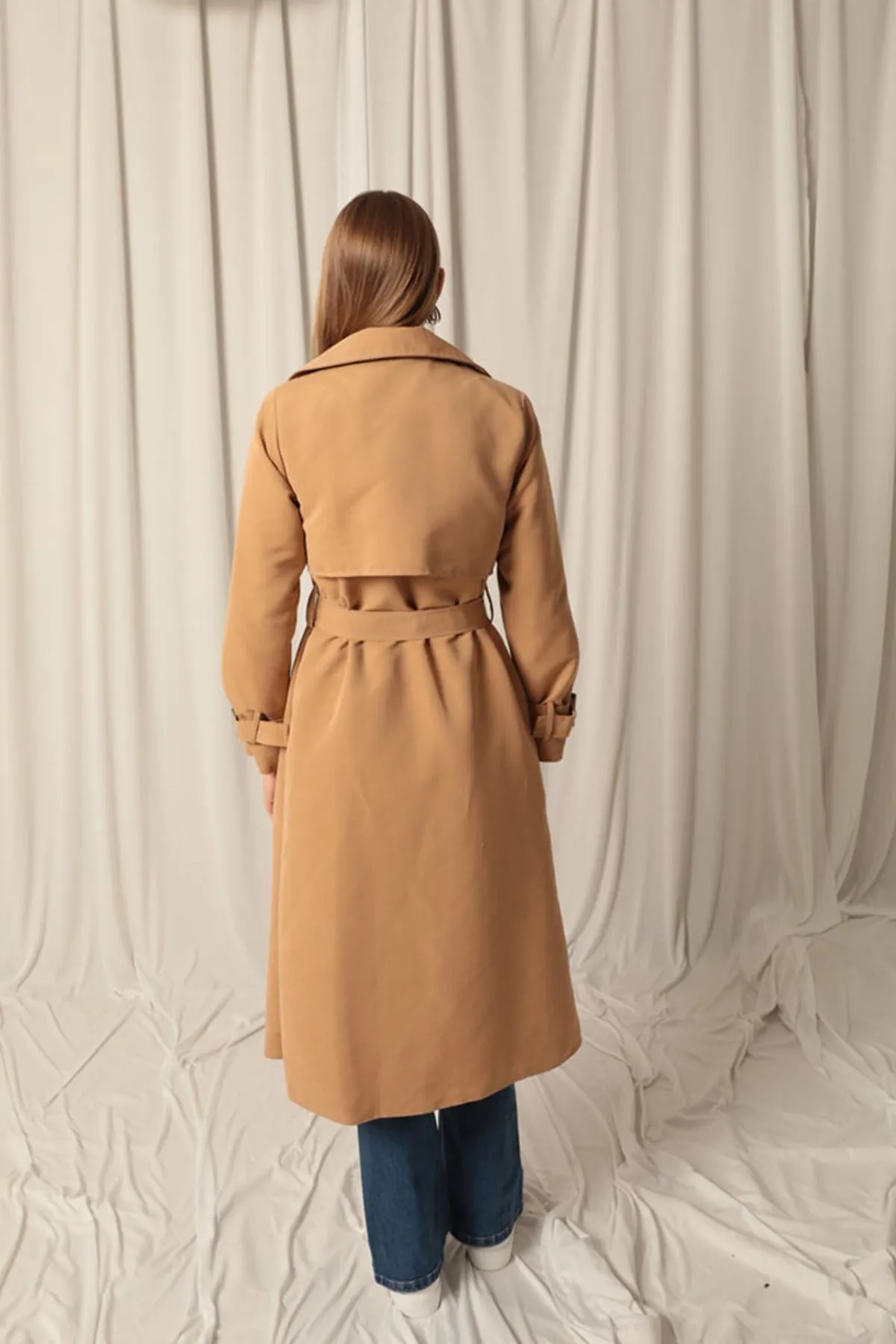 KKT Torino Fabric Embroidered Women's Tan Trench Coat - Las Palmas