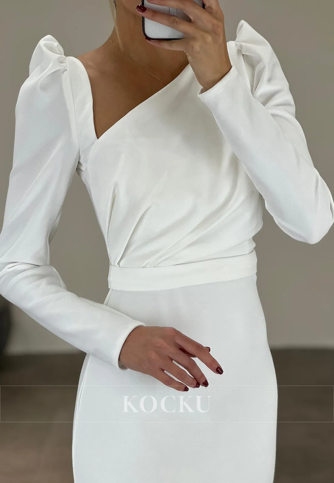 L3086 - Chic & Modern V-Neck Long sleeves Mermaid Satin Evening Party Prom Dress