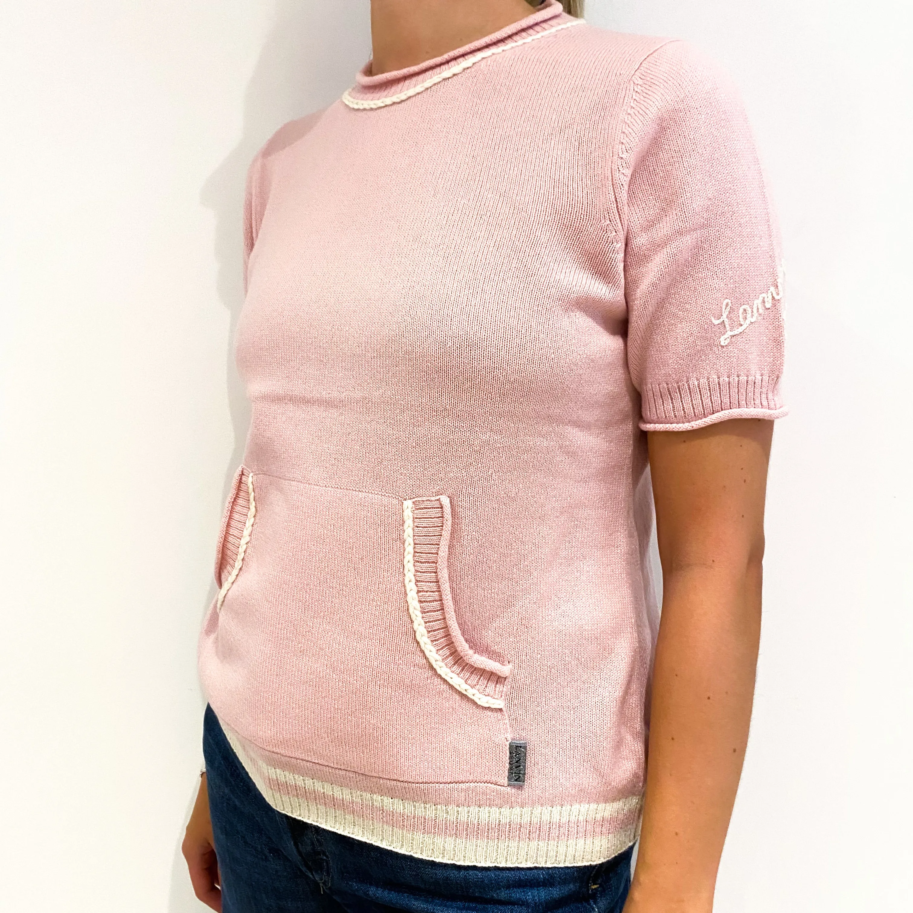 Lanvin Designer Baby Pink Short Sleeved Crew Neck Jumper Medium