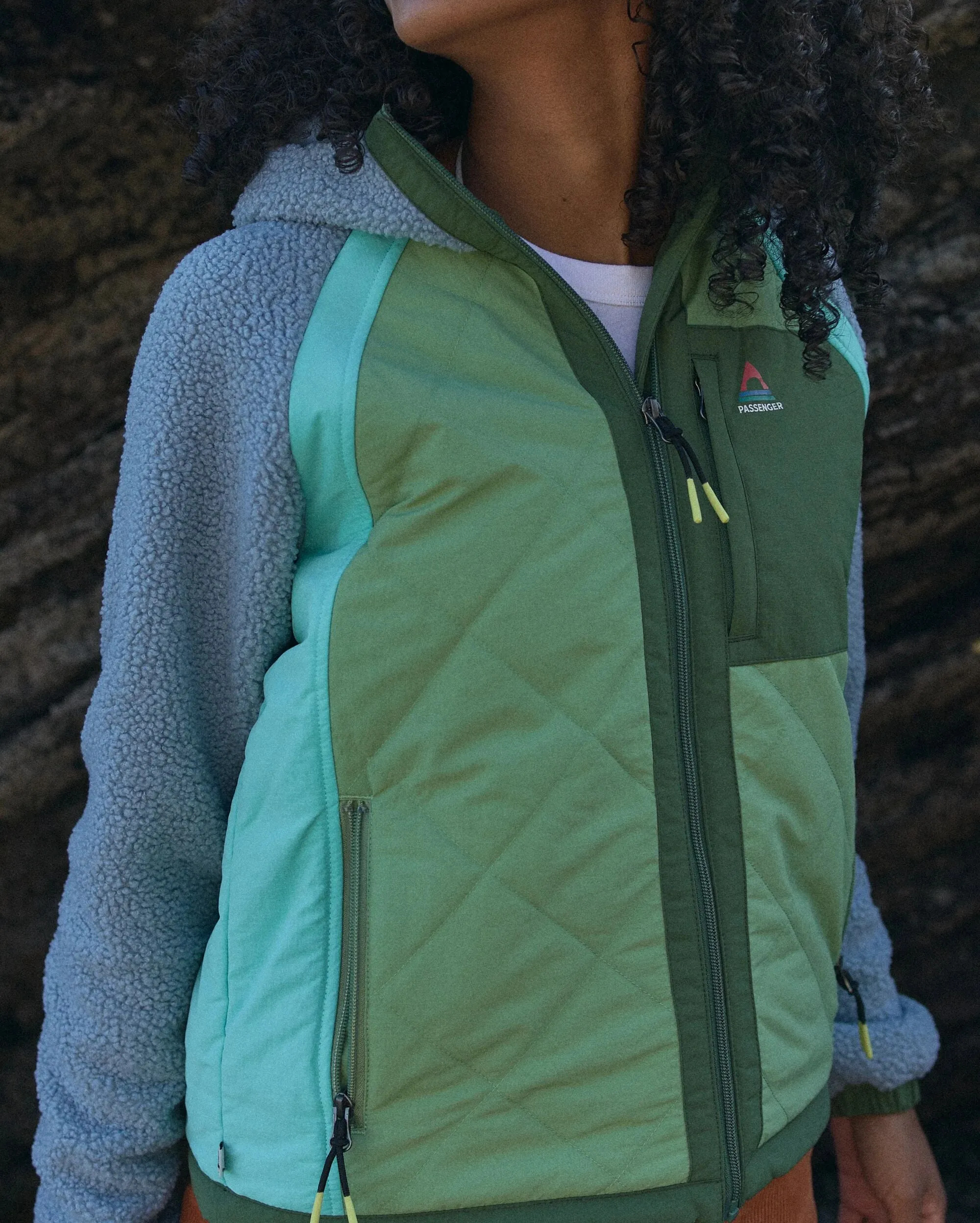 Lara Quilted Jacket - Faded Denim/Stem Green