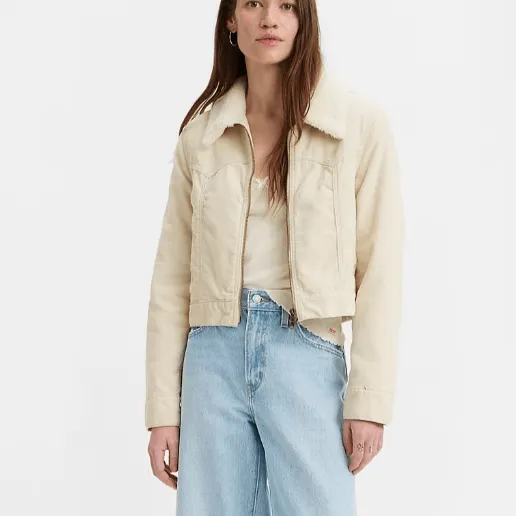 Levi's Sherpa Zip Slim Trucker in Almond Milk