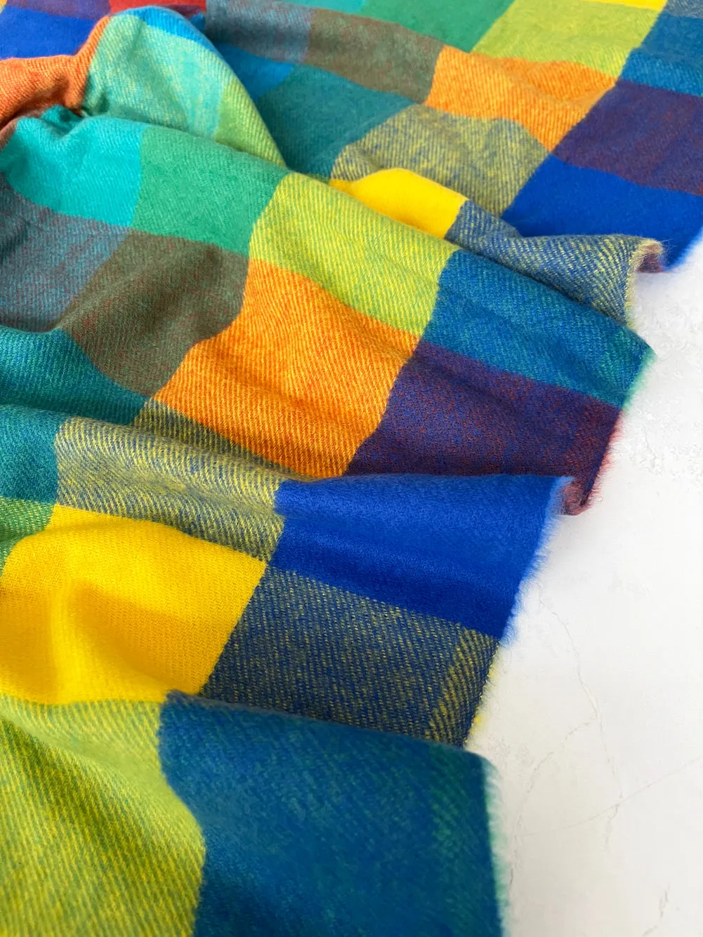 LONG BLUE YELLOW WOOL MIX CHECKED TARTAN SCARF