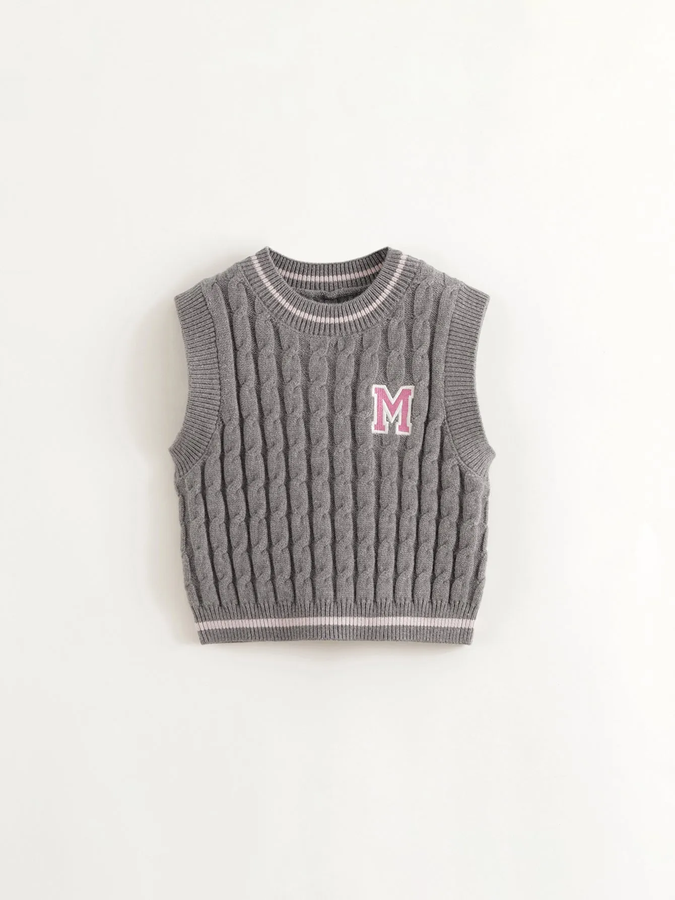 MARC & JANIE Girls Letter Loose Crew Neck Knit Vest 241682