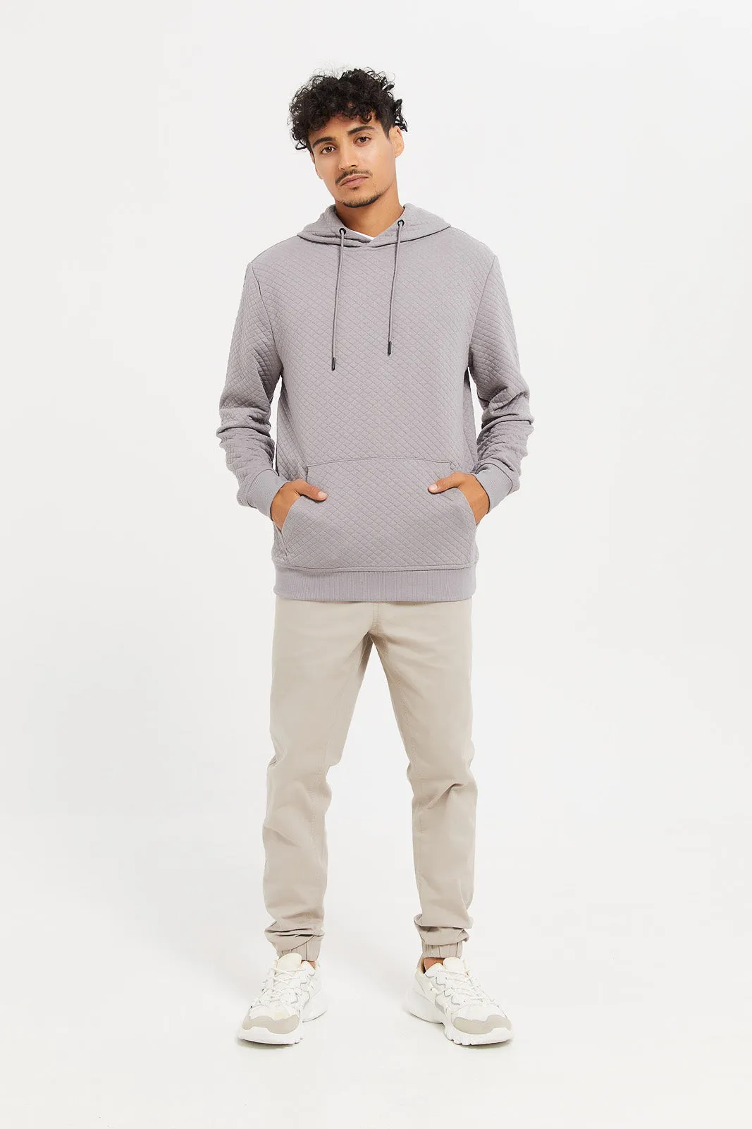 Men Grey Diamond Jacquard Hoodie