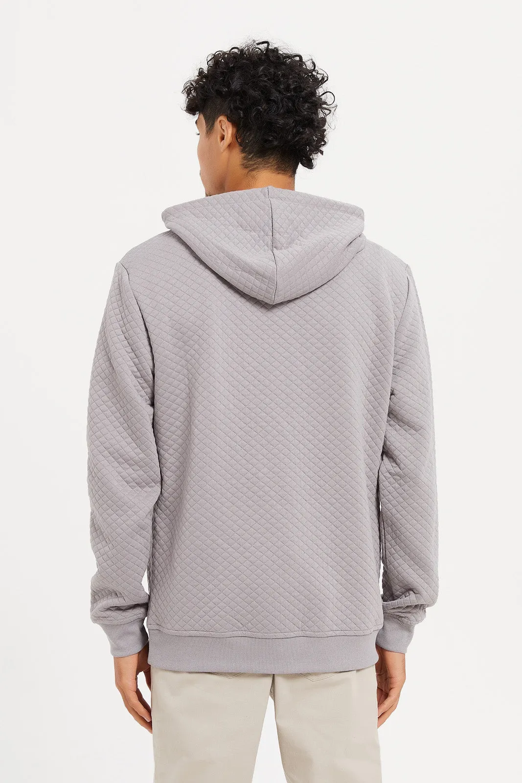 Men Grey Diamond Jacquard Hoodie