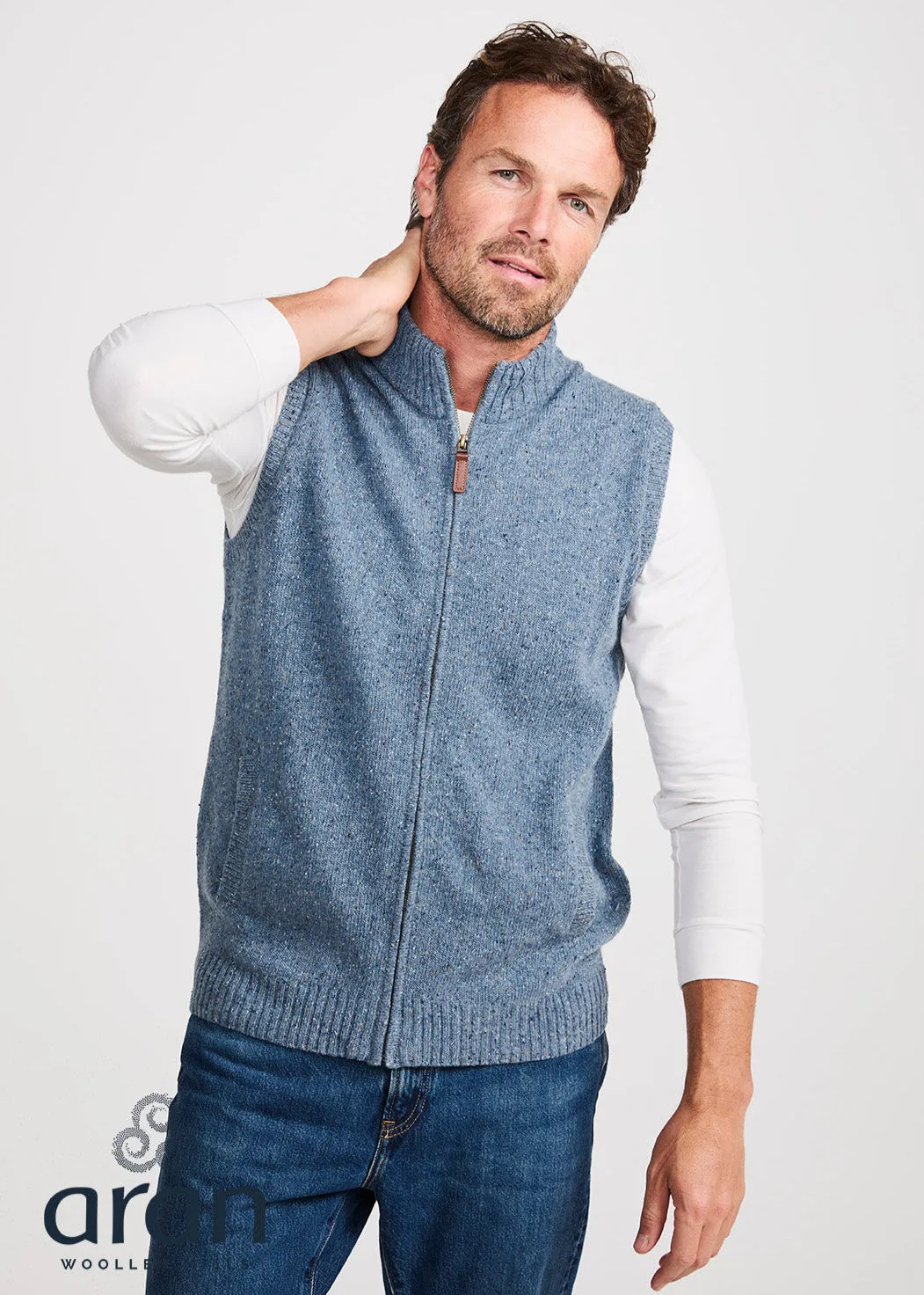 Men's Aran Nepped Gilet | Blue