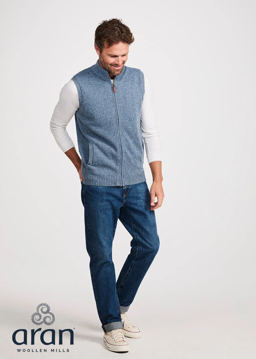 Men's Aran Nepped Gilet | Blue