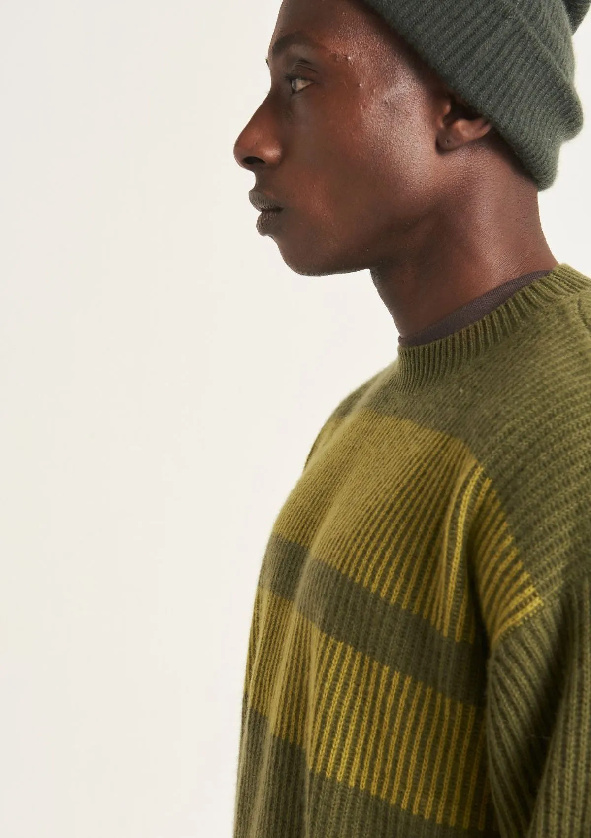 Mens Cashmere Ribbed Crew Neck Sweater in Bayleaf Green