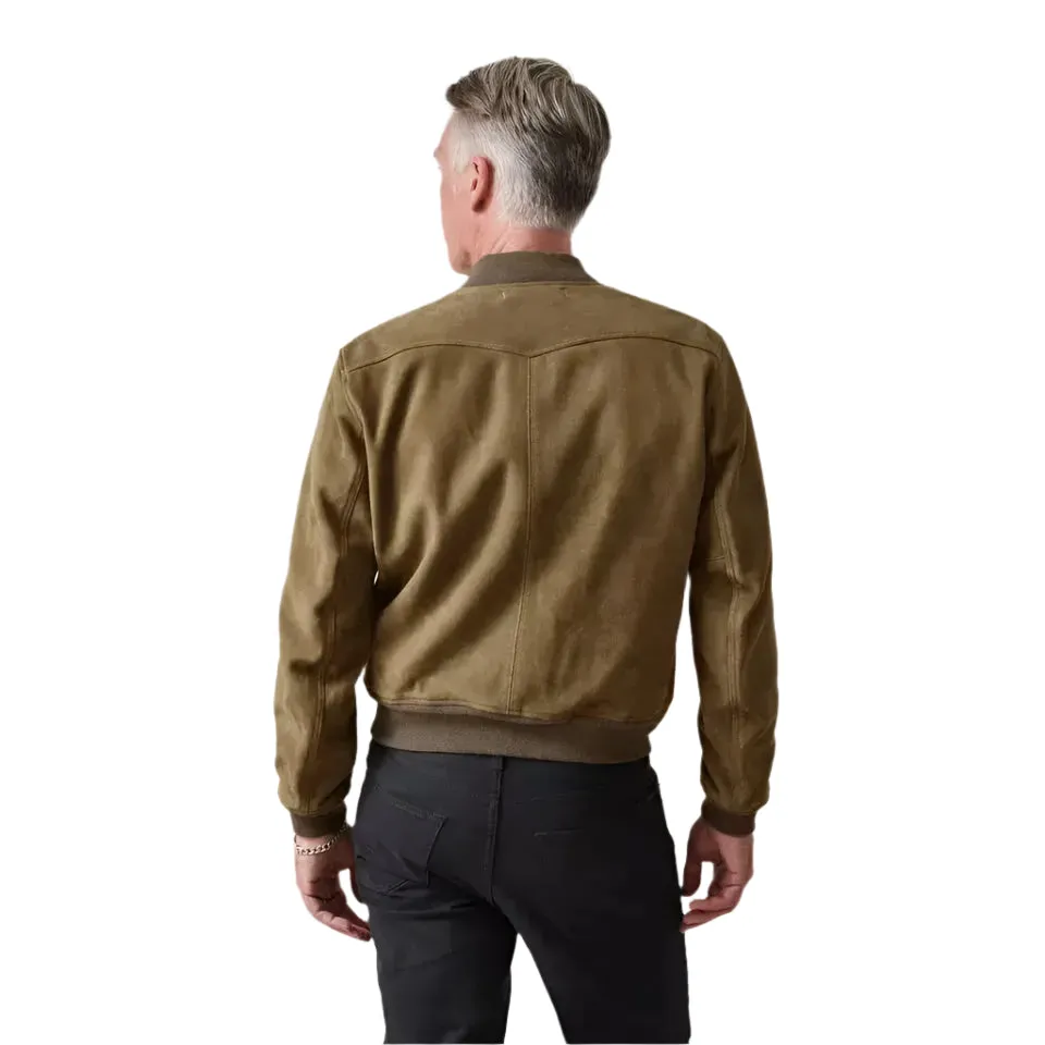 Men’s Genuine Tan Suede Leather Bomber Biker Jacket - Slim Fit
