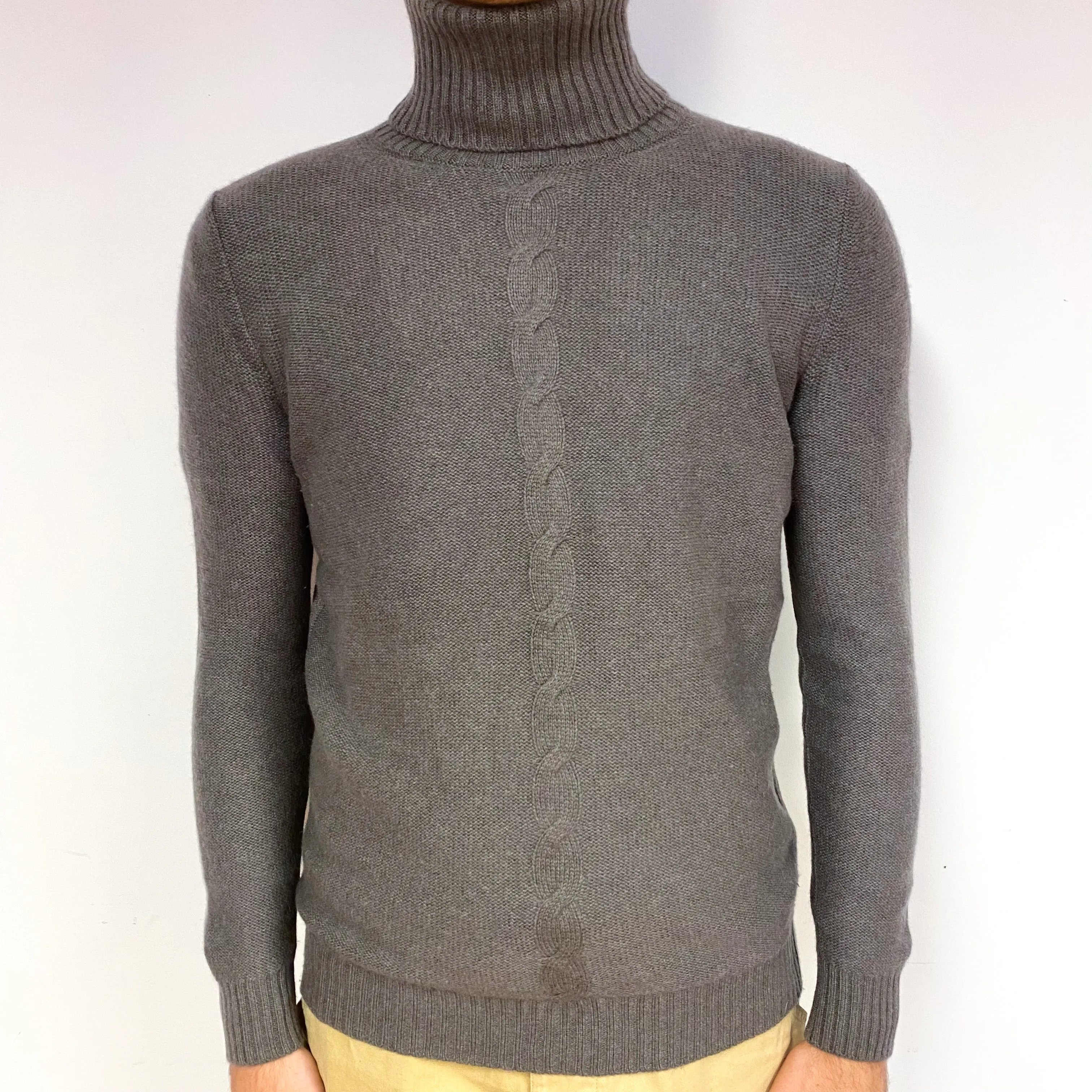 Men's Loro Piana Taupe Brown Cashmere Polo Neck Jumper Medium
