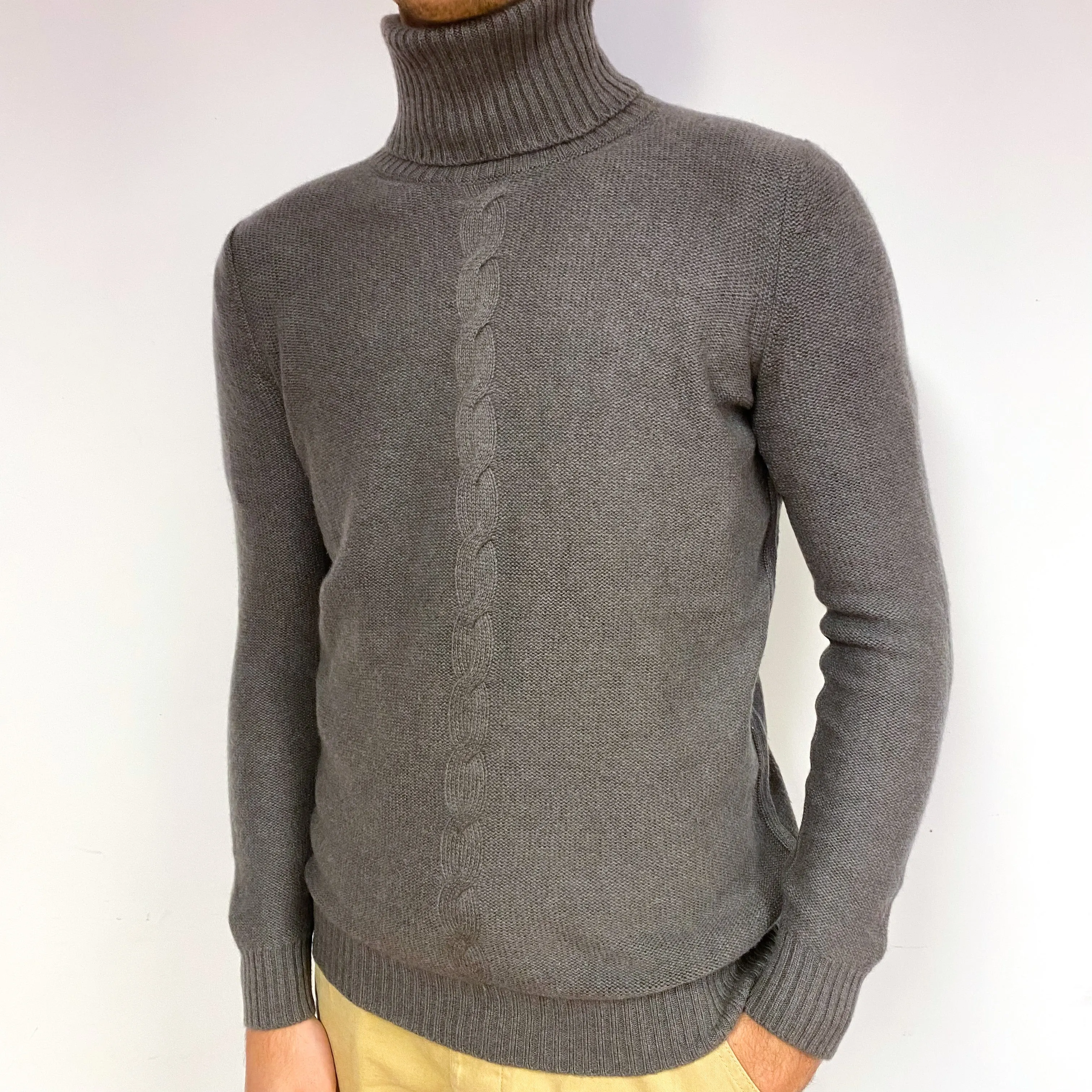Men's Loro Piana Taupe Brown Cashmere Polo Neck Jumper Medium