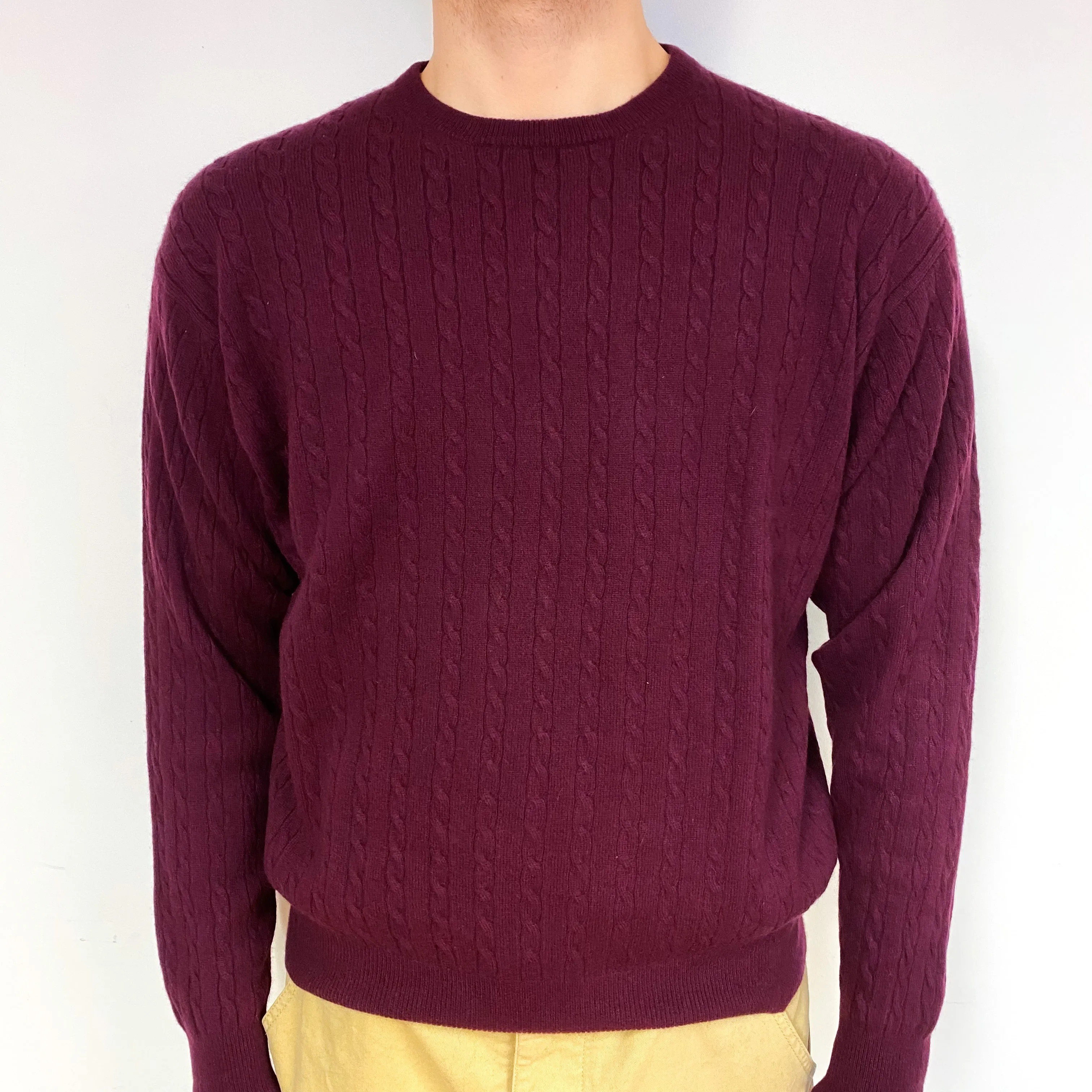 Men's Mulberry Red Cashmere Crew Neck Jumper Large