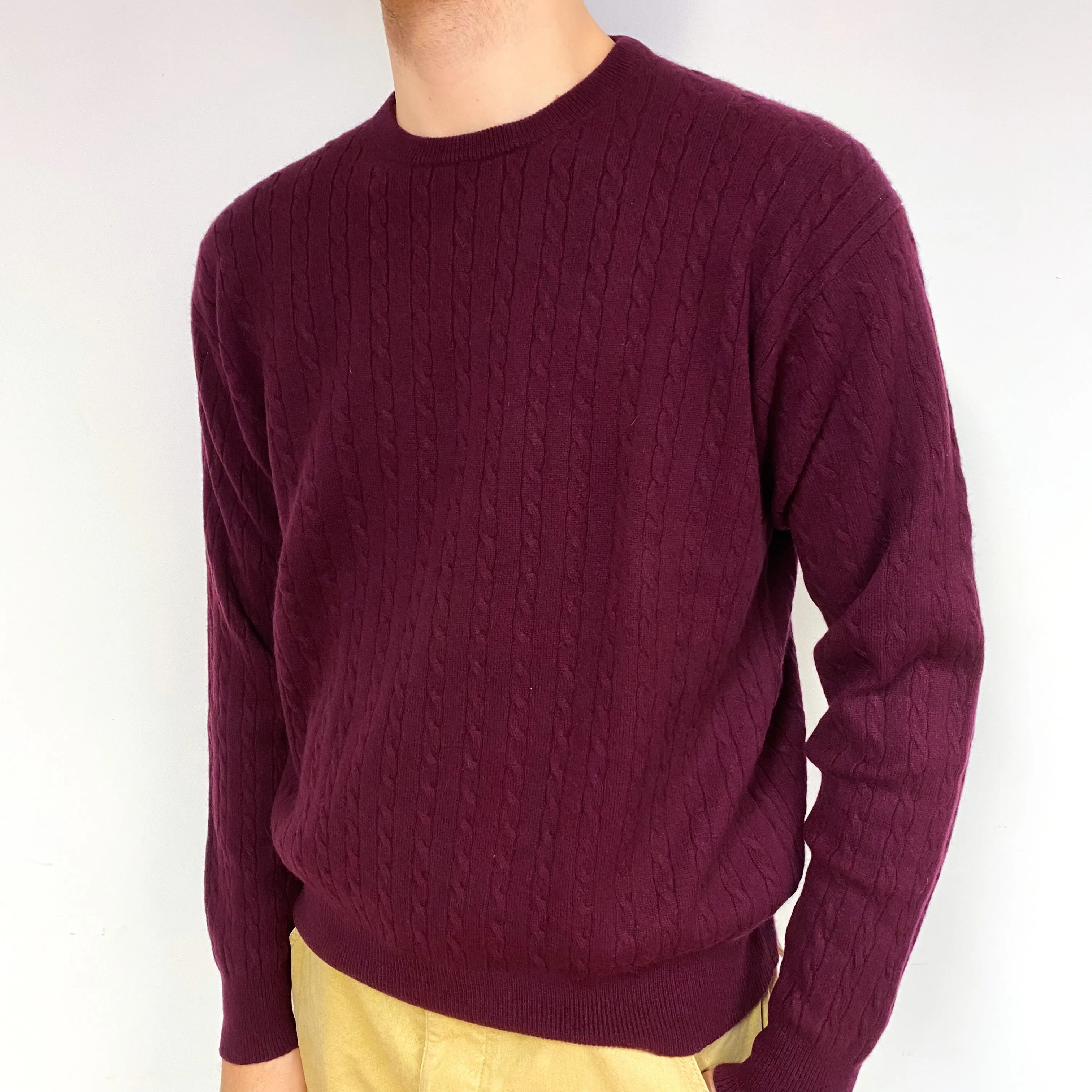 Men's Mulberry Red Cashmere Crew Neck Jumper Large