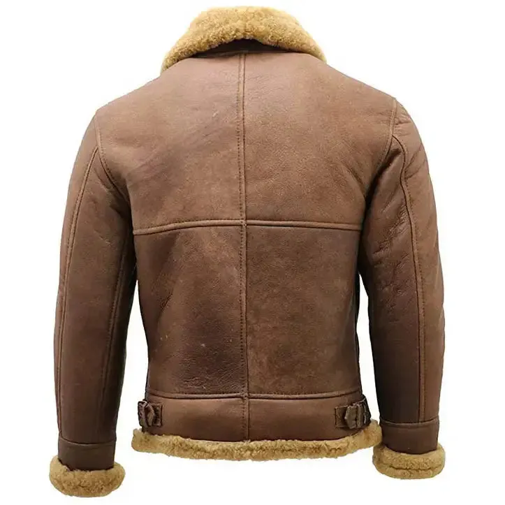 Men's WWII Aviator Brown Shearling Bomber Jacket Classic Flight Style