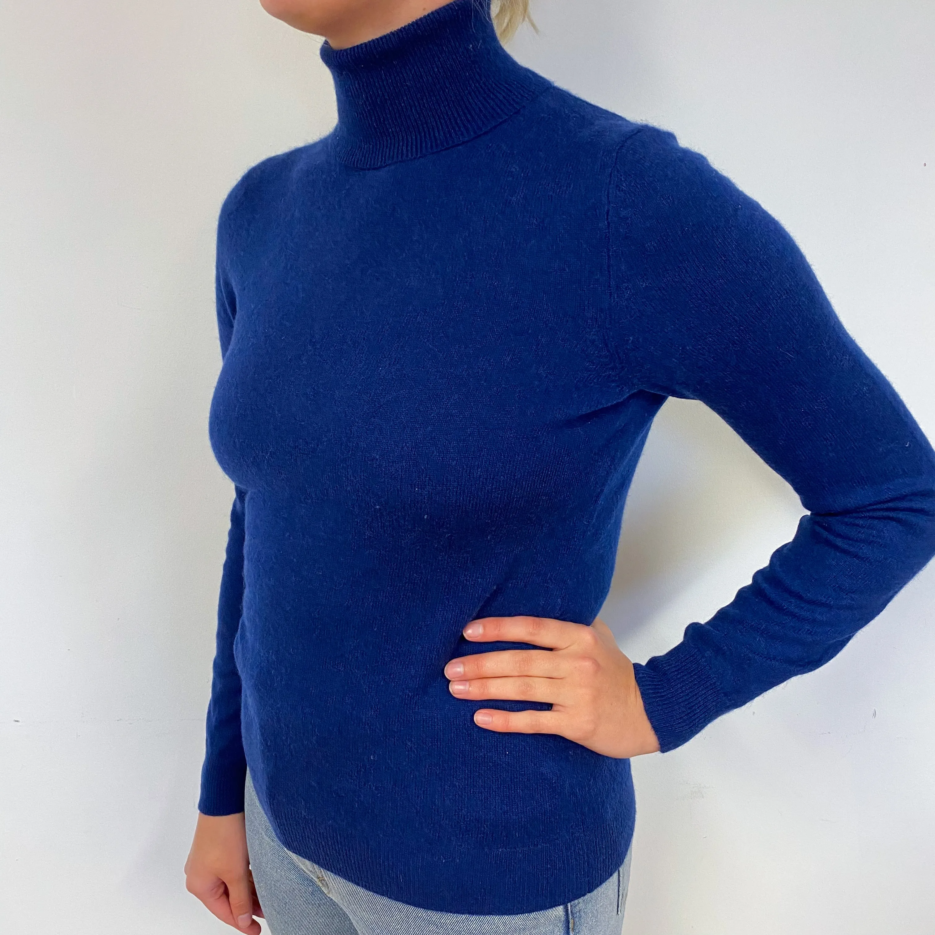 Midnight Blue Cashmere Polo Neck Jumper Small