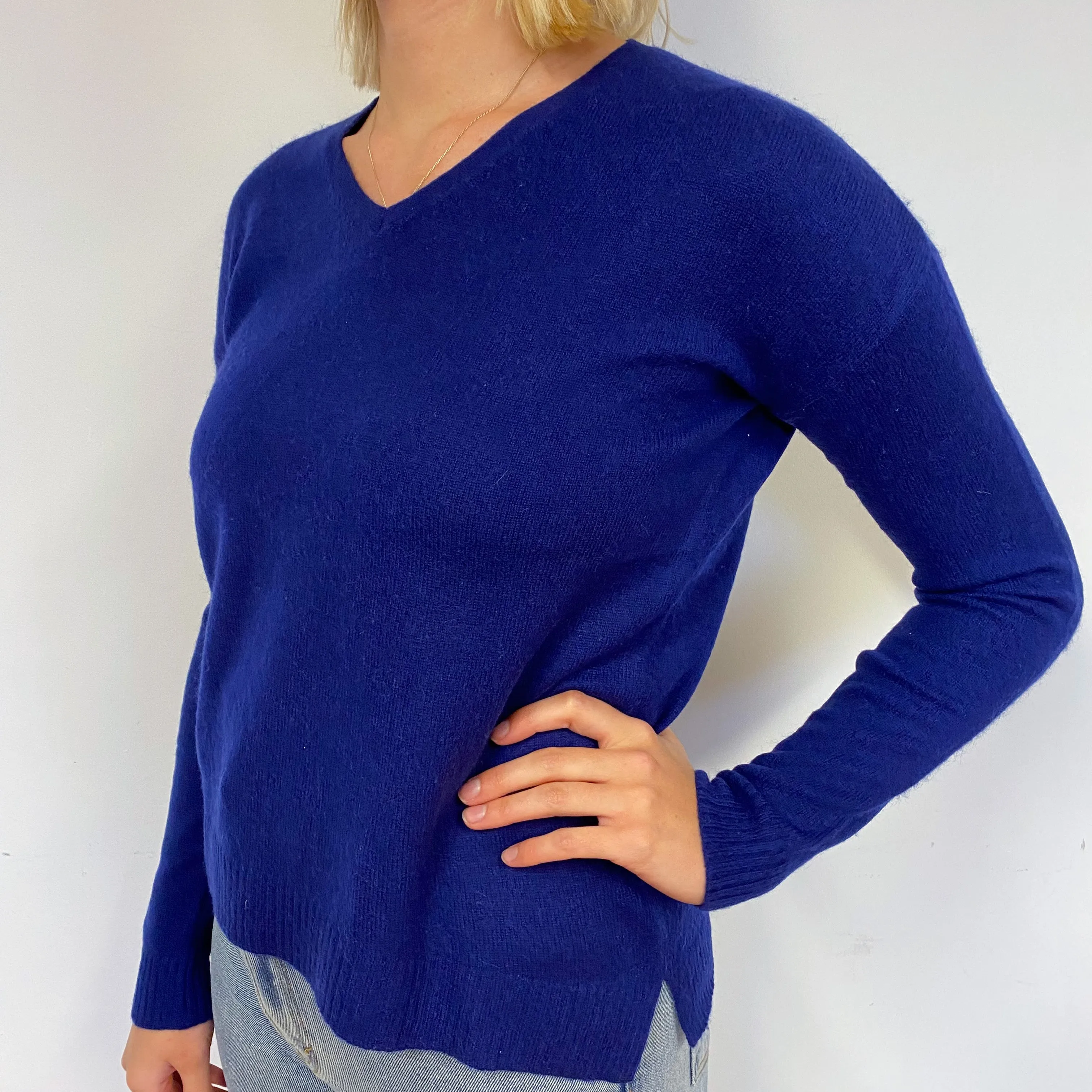 Midnight Blue Cashmere V-Neck Jumper Small
