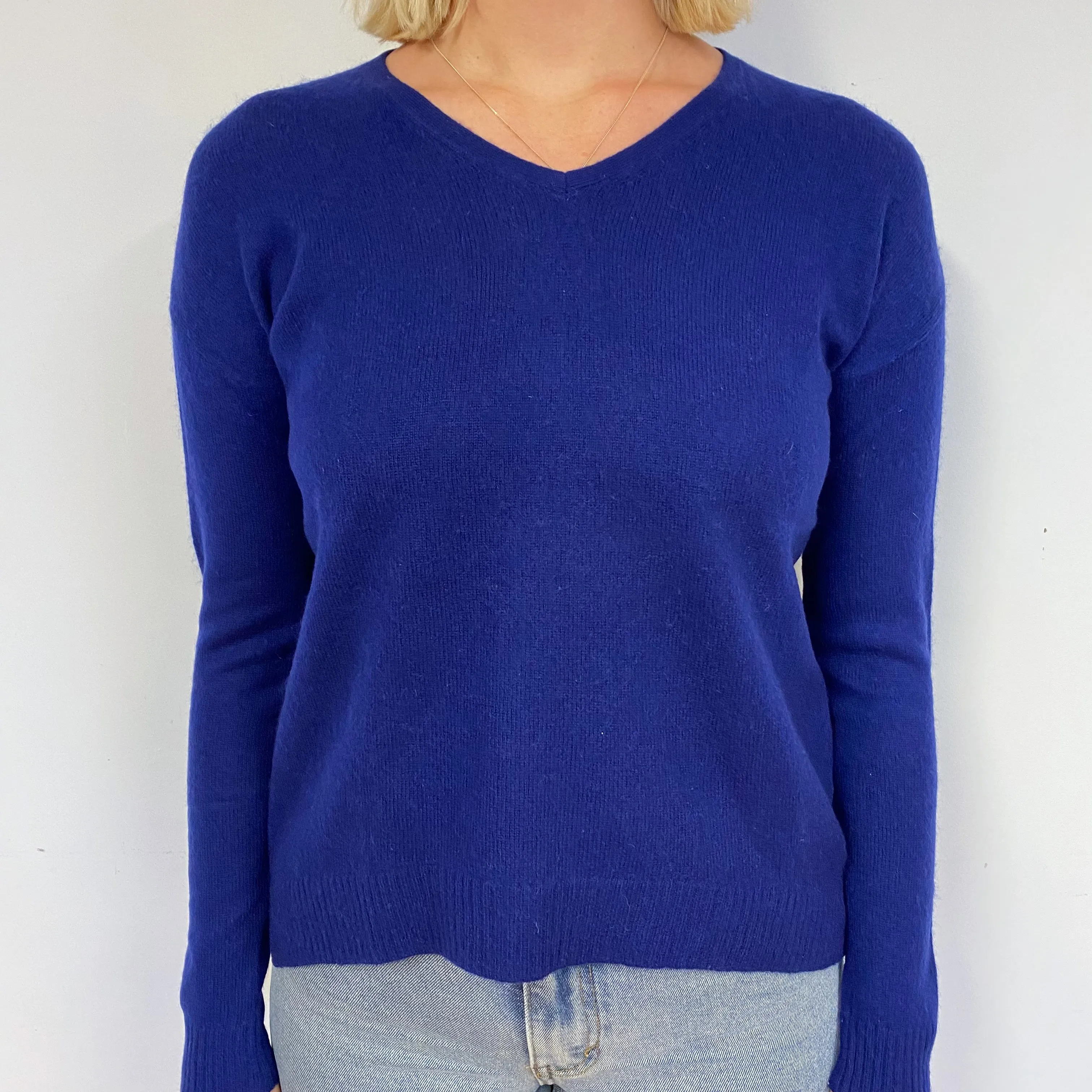 Midnight Blue Cashmere V-Neck Jumper Small