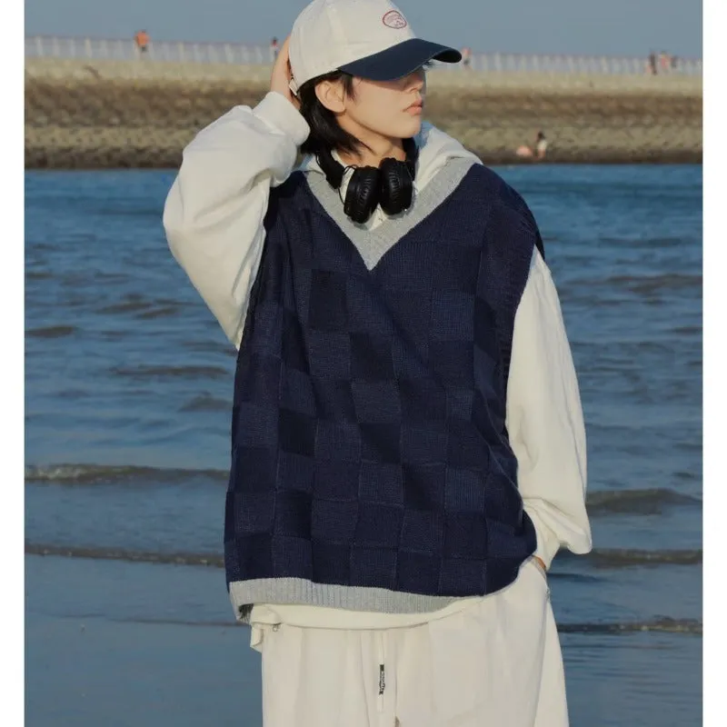 Minimalist Solid ColorCheckerboard Knitted-Vest