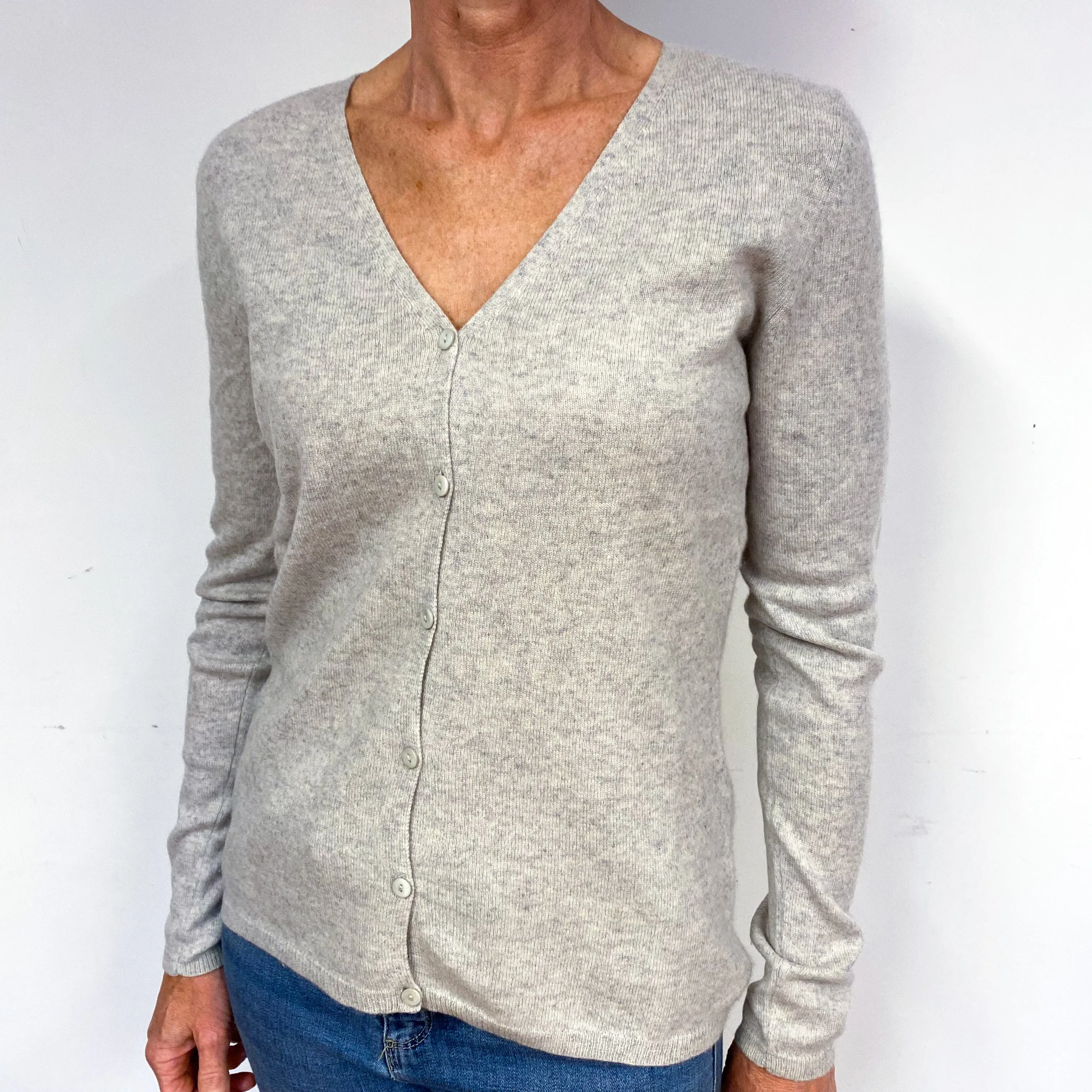 Mist Grey Cashmere V-Neck Cardigan Medium