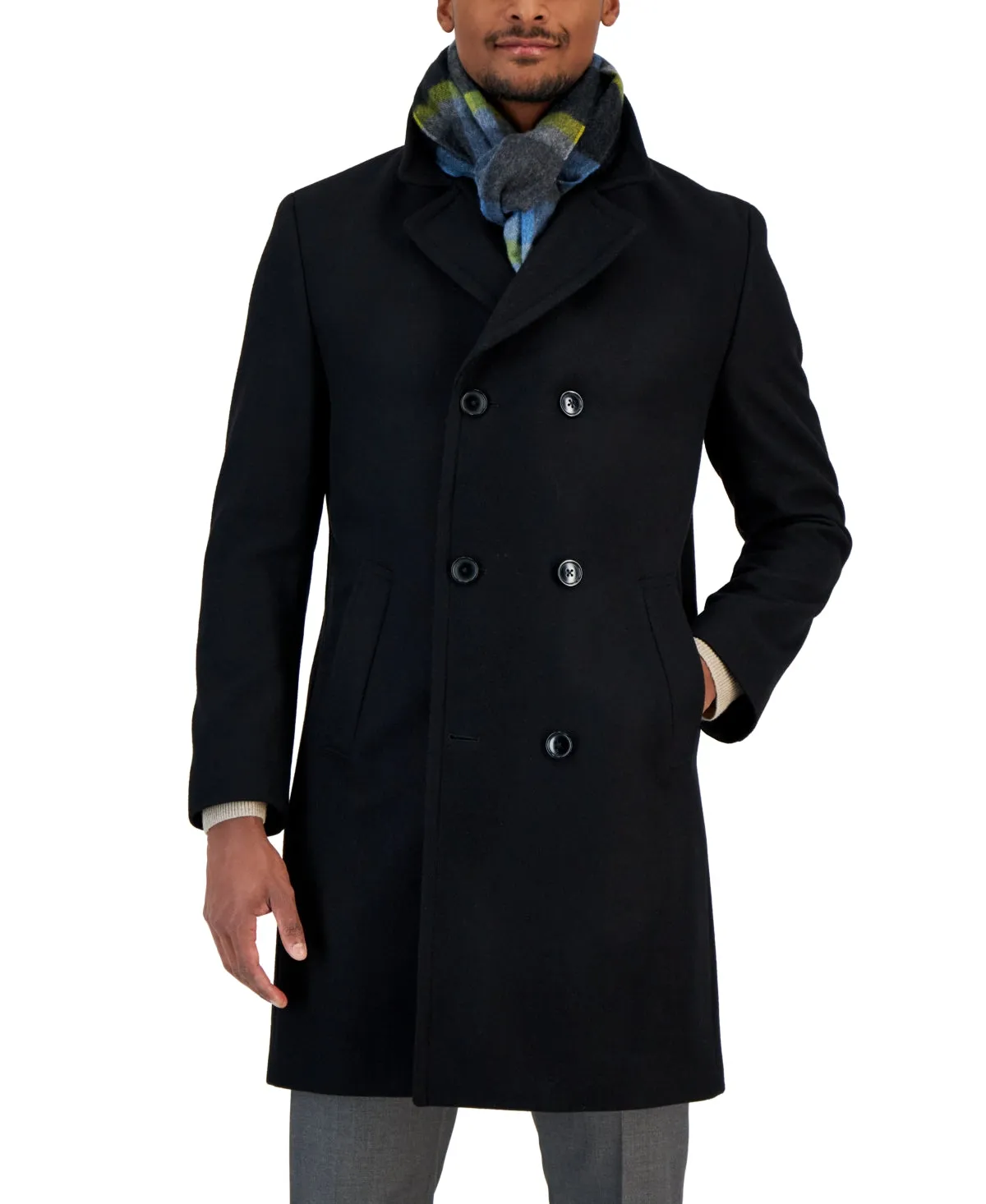 Nautica Mens Classic fit Overcoat Coat 42 L Black Solid