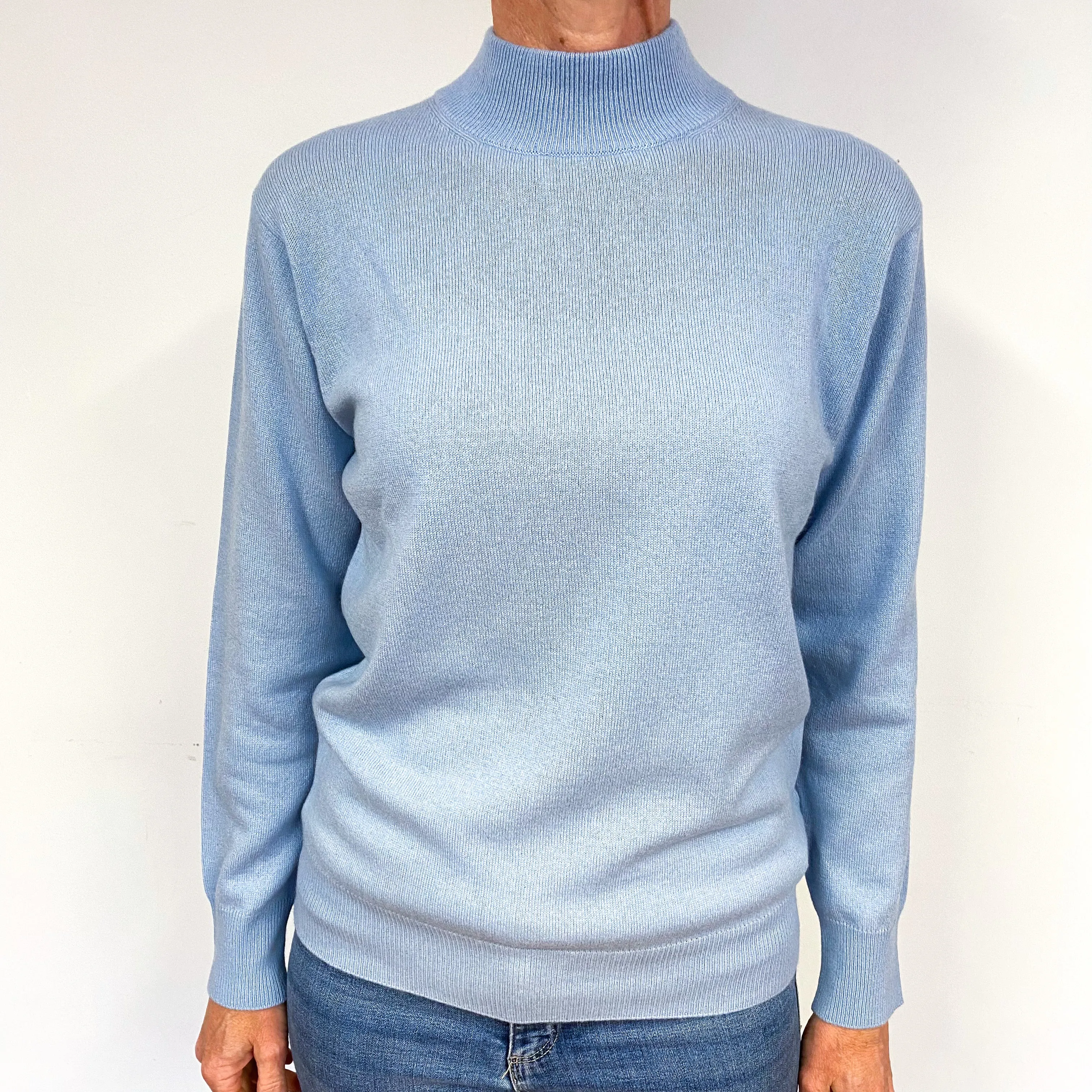 New Pale Blue Cashmere Turtle Neck Jumper Medium