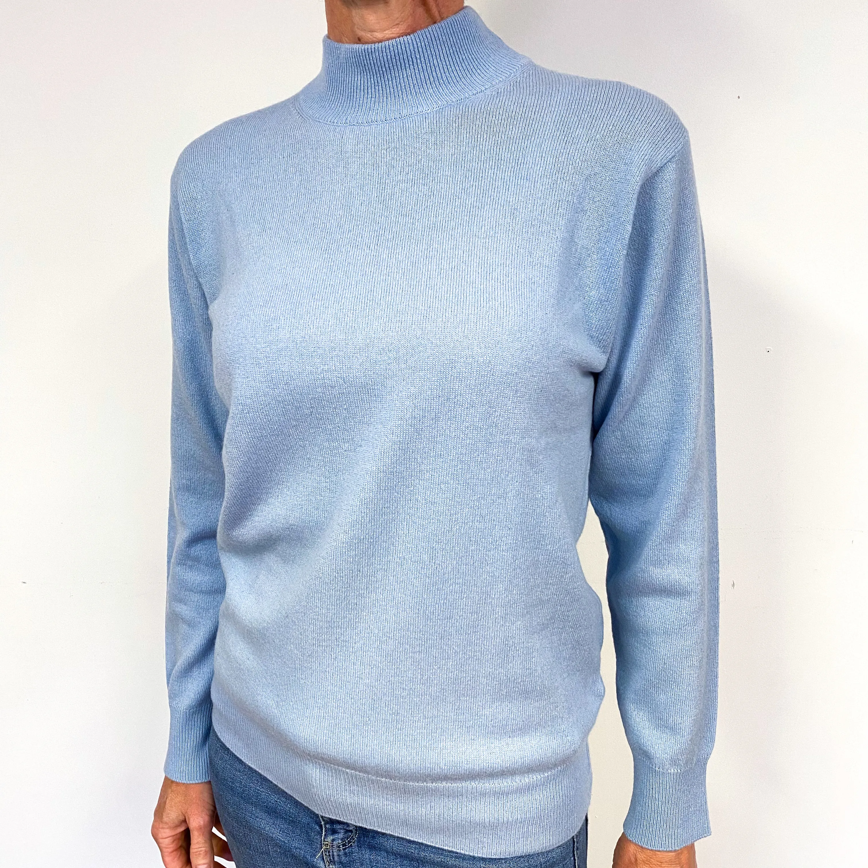 New Pale Blue Cashmere Turtle Neck Jumper Medium