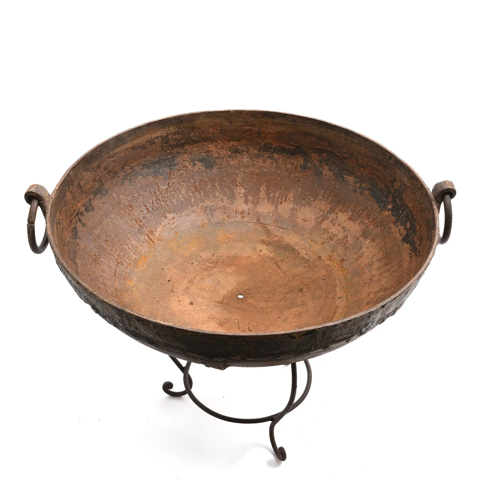 Old 1920's Kadai - Indian Fire Bowl On Stand From Rajasthan - 82cm