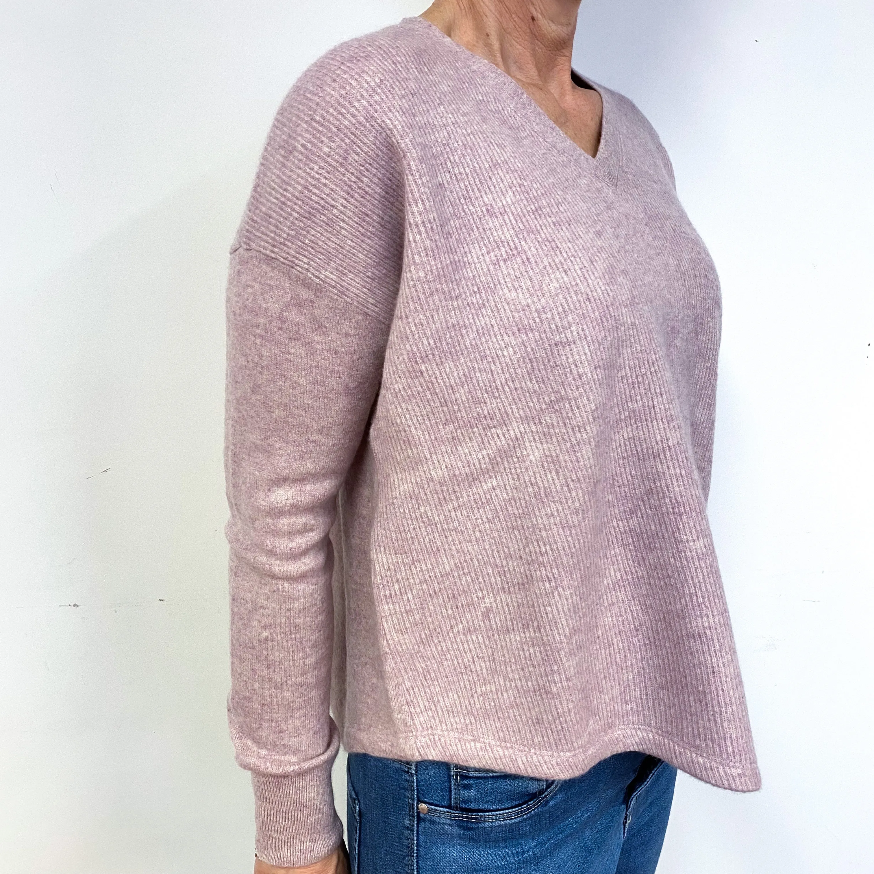 Pale Mauve Pink Cashmere V-Neck Jumper Medium