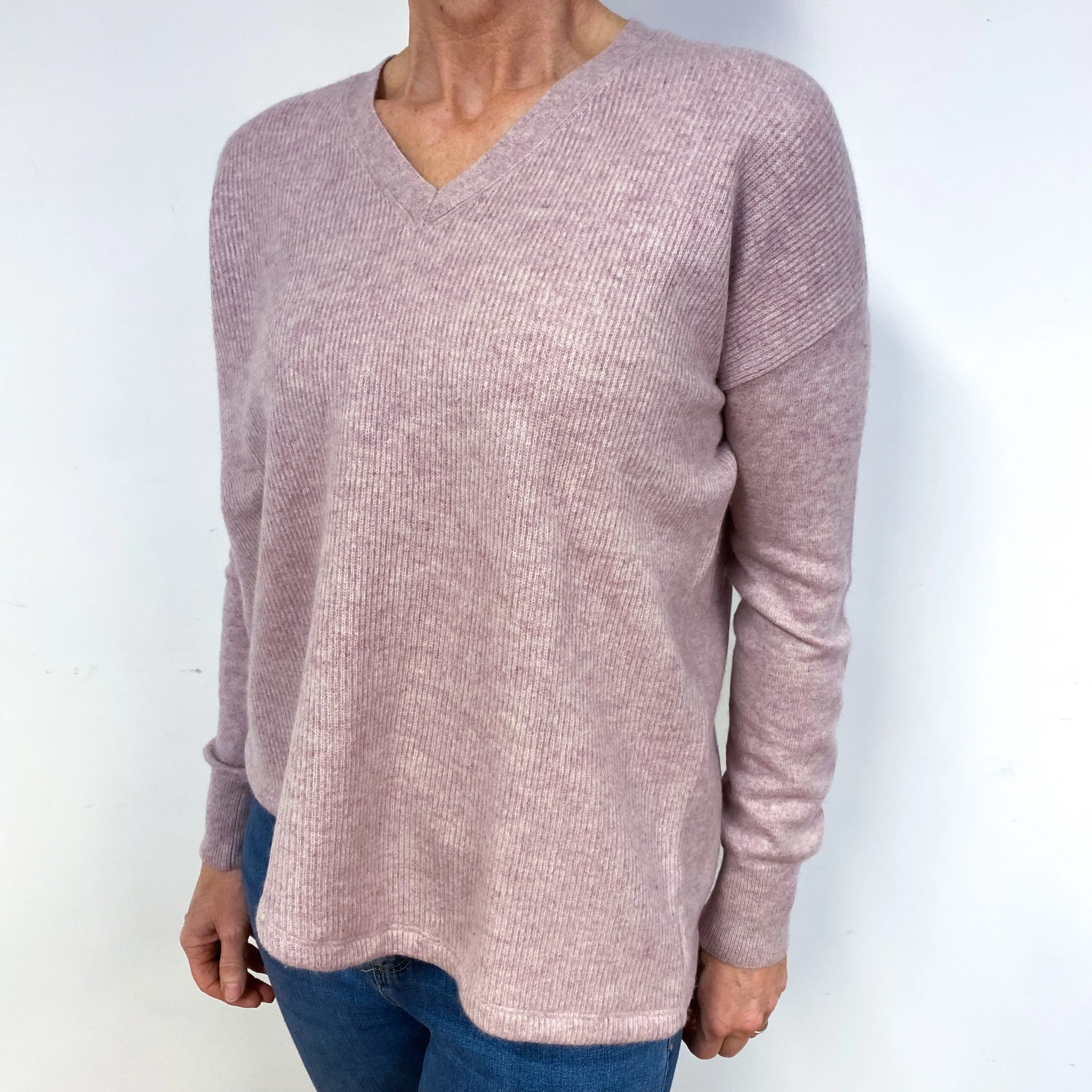 Pale Mauve Pink Cashmere V-Neck Jumper Medium
