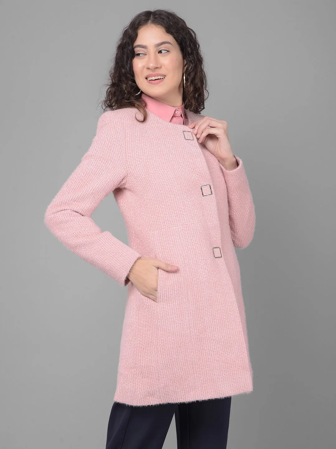 Pink Round Neck Overcoat