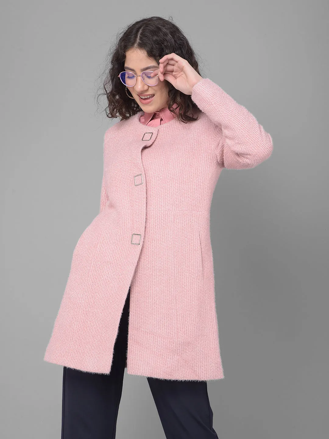 Pink Round Neck Overcoat