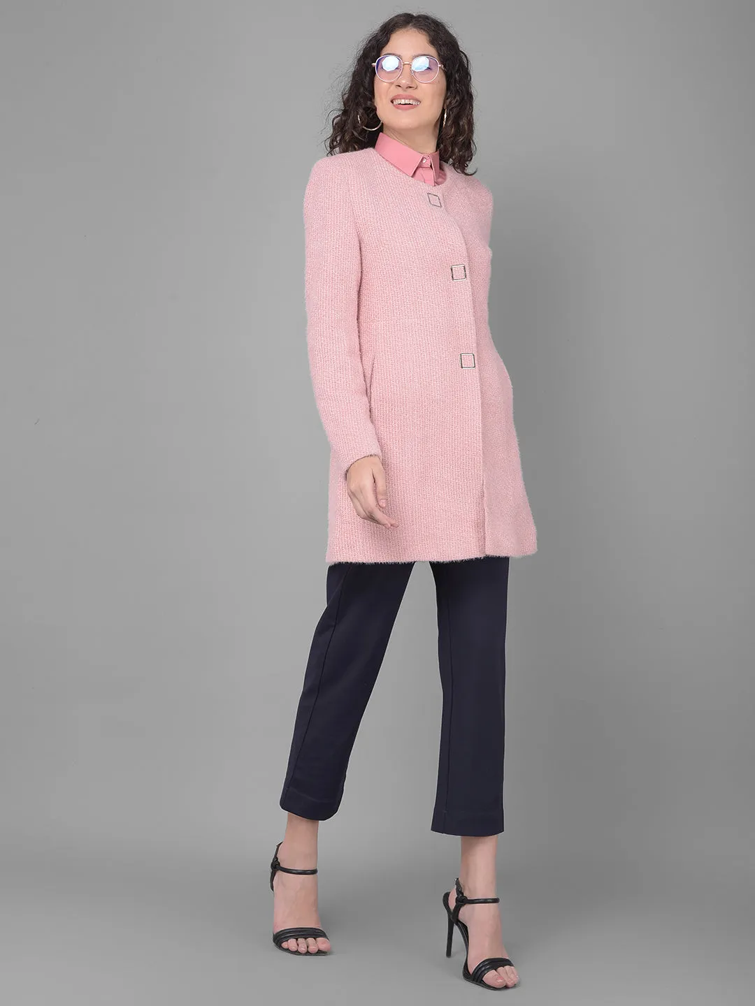 Pink Round Neck Overcoat
