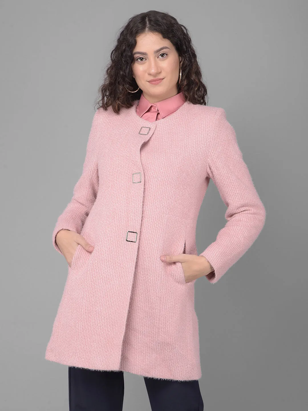 Pink Round Neck Overcoat