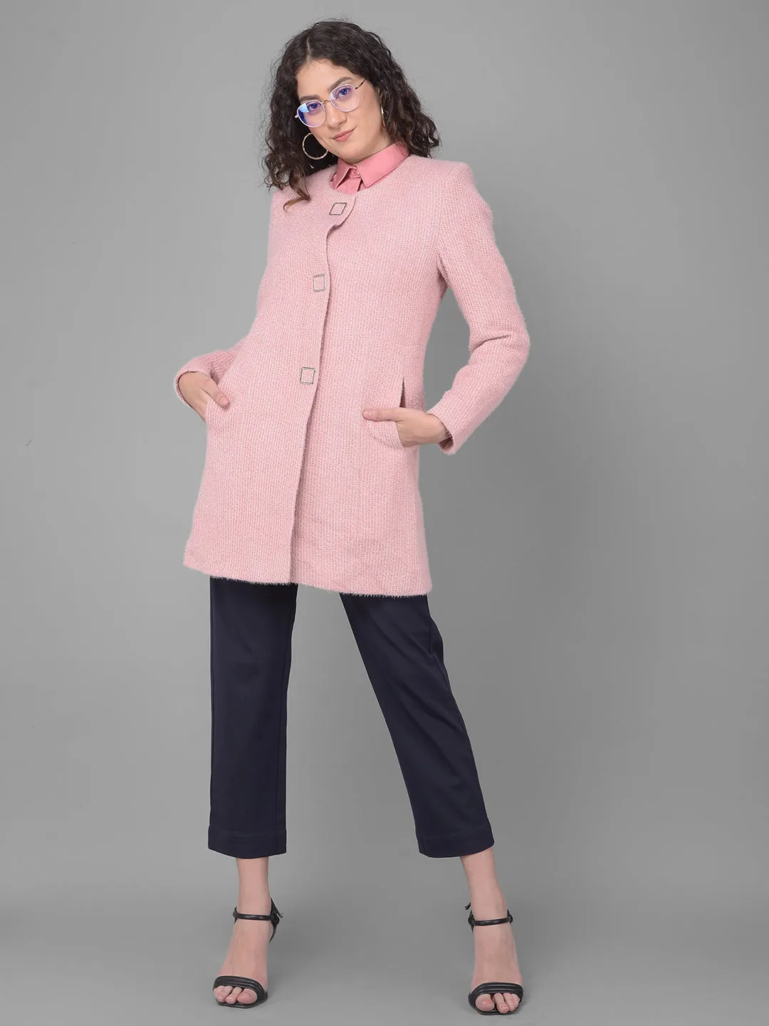 Pink Round Neck Overcoat