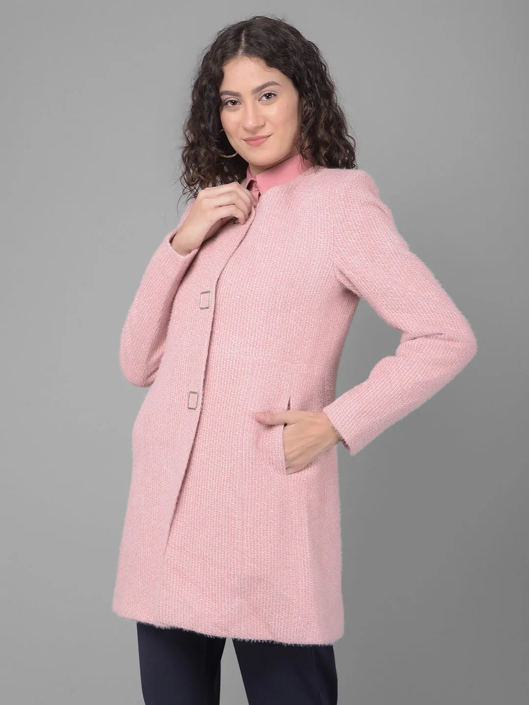 Pink Round Neck Overcoat