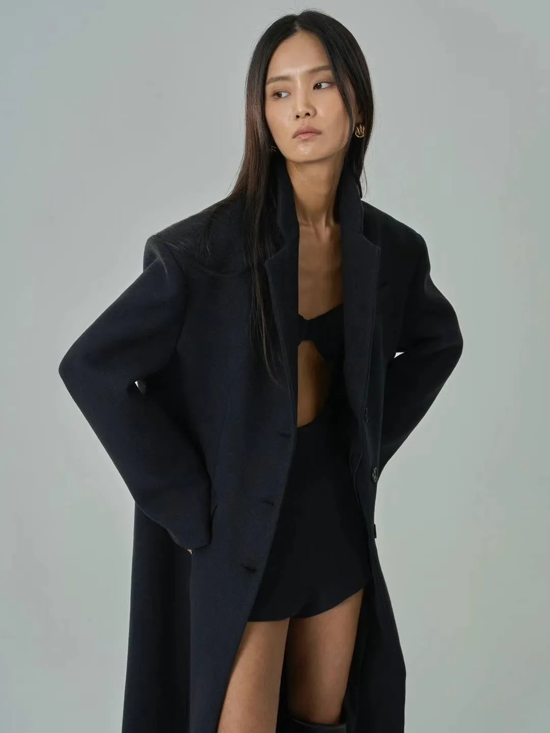 Robyn Wool Blend Overcoat Black