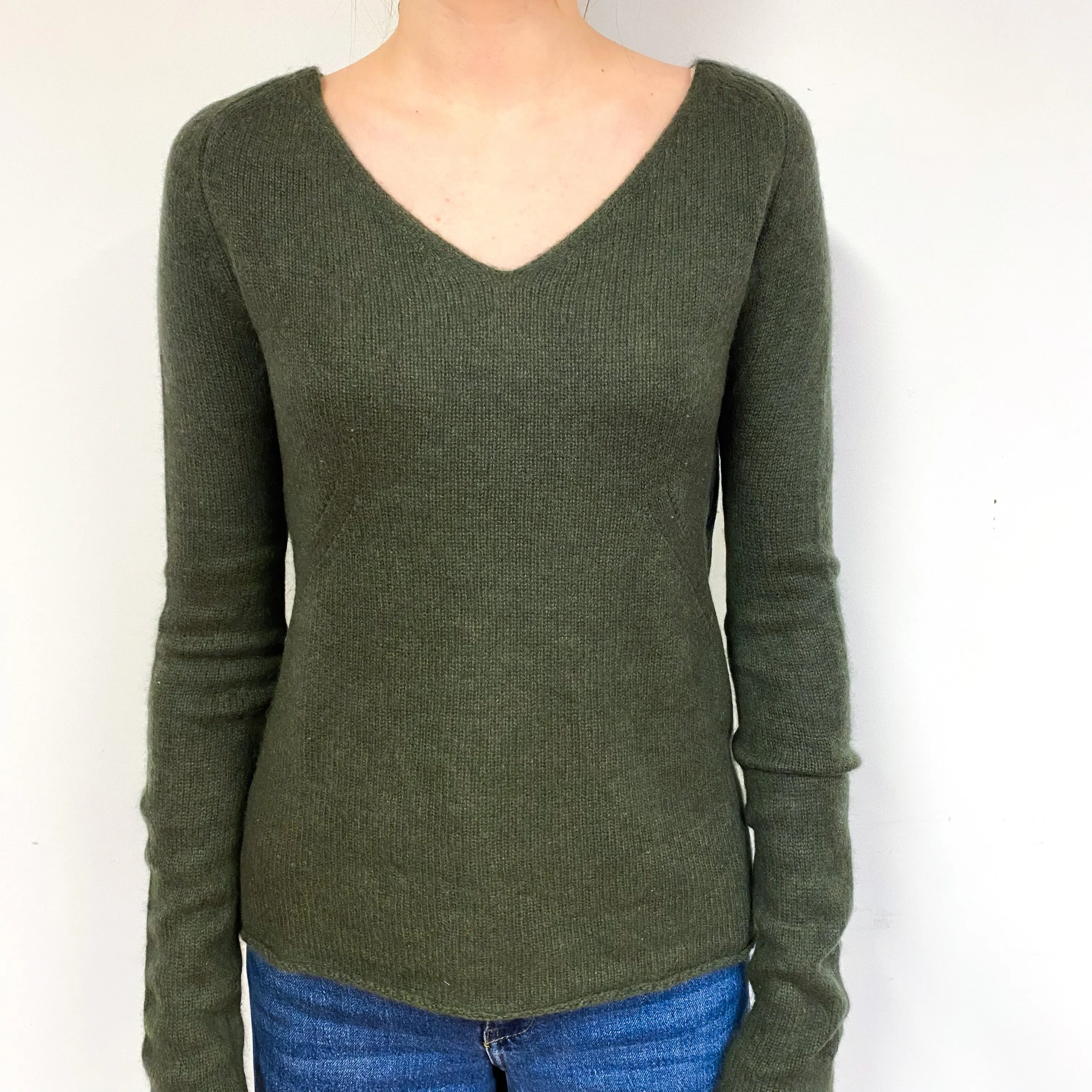 Seaweed Green Cashmere V-Neck Jumper Extra Small