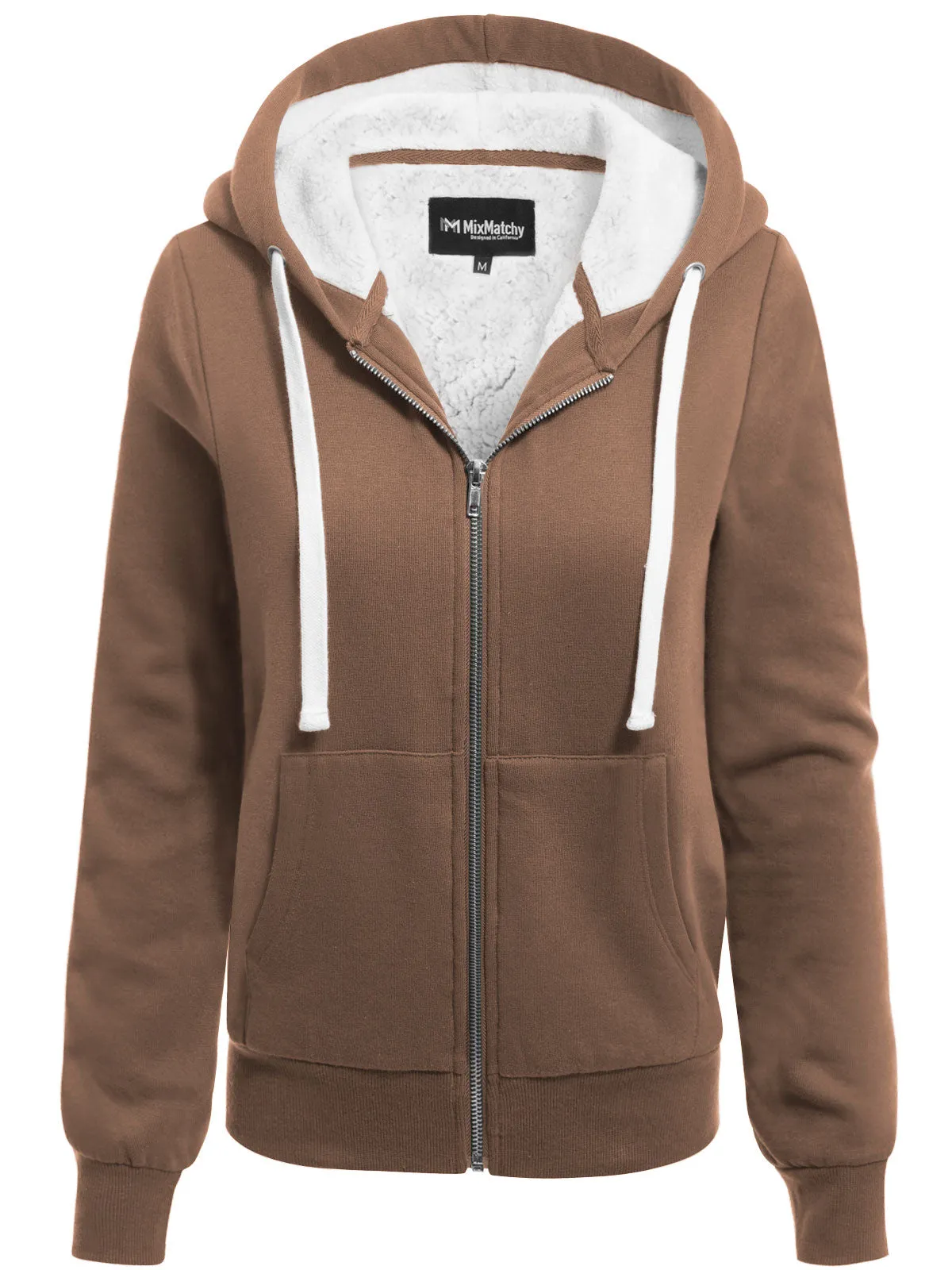 Sherpa Lining Long Sleeve Full Zip Up Cozy Hoodie Jacket Top