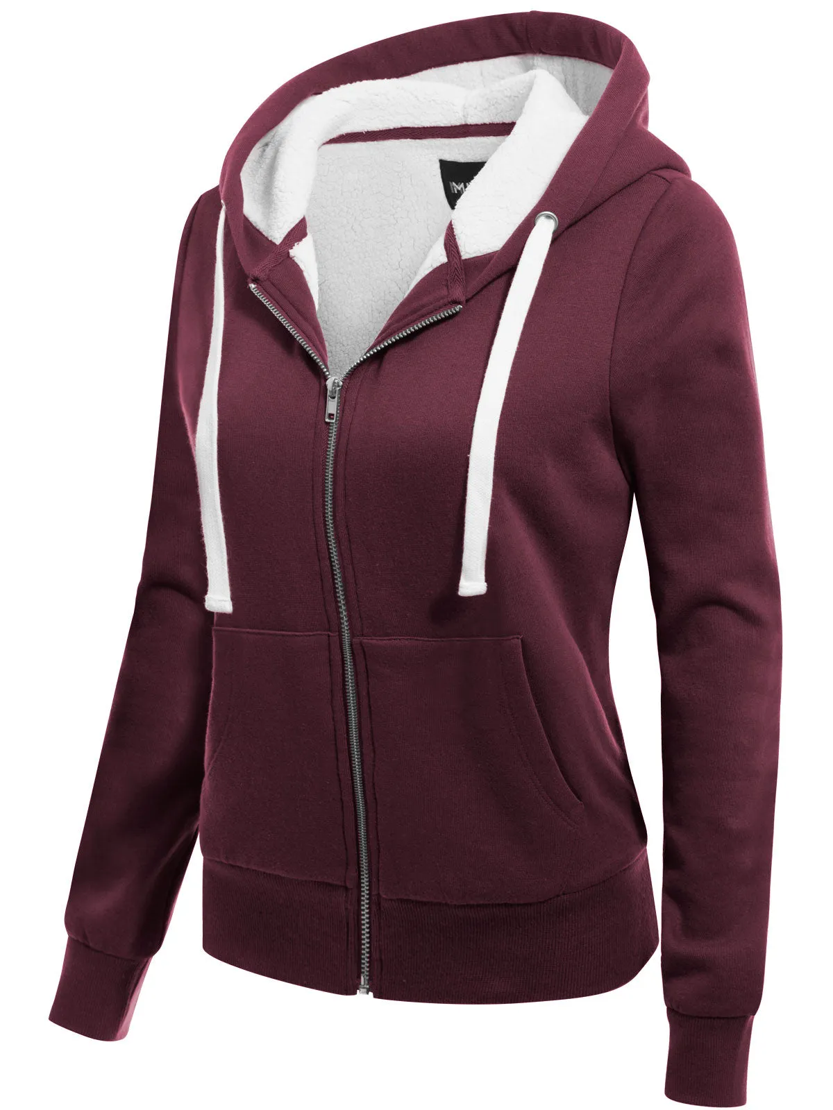 Sherpa Lining Long Sleeve Full Zip Up Cozy Hoodie Jacket Top